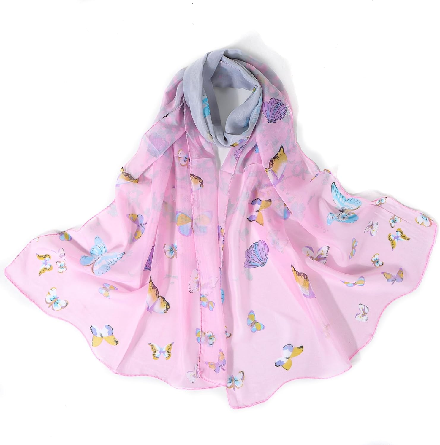 Lamca Chiffon Scarf - Ladies Scarves Lightweight Fashion Floral Print Scarf for Women UK - Fangcao-Darkblue image number 4