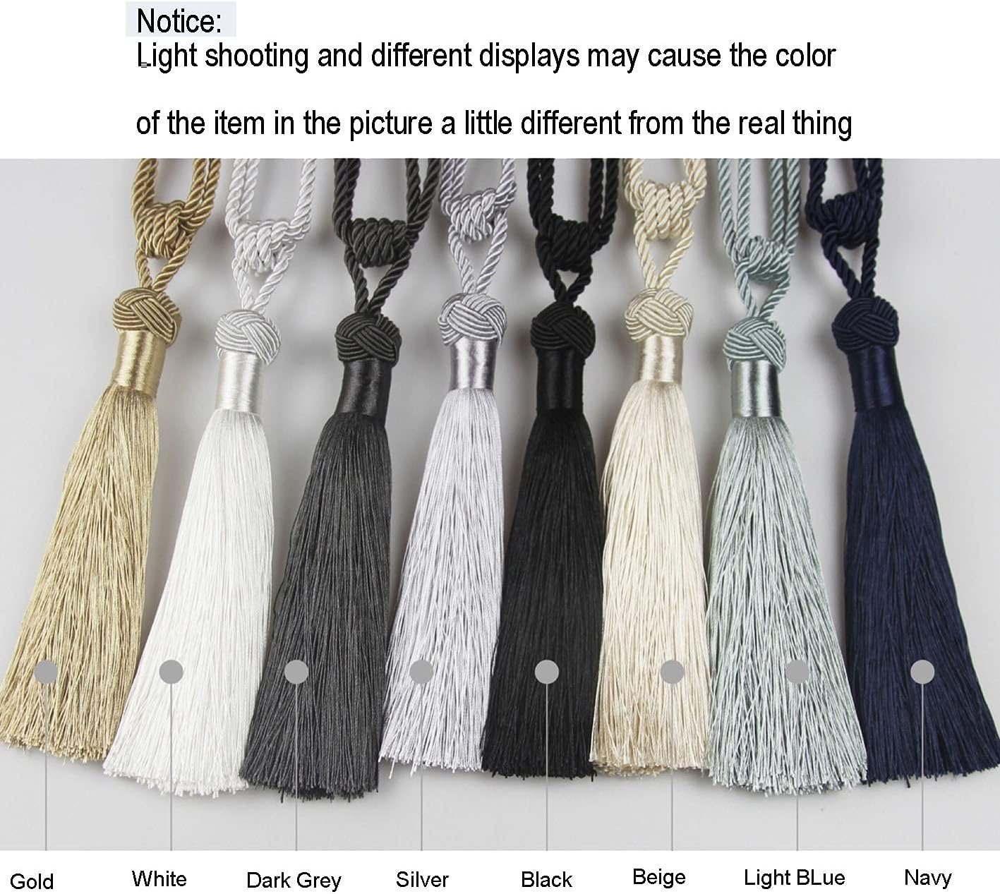 Curtain Tiebacks Handmade Rope Tassel Tie Backs Pair Curtain Holdbacks Curtain Liner Ties for Office Home Decorative Drapery Set of 2 (Silver, 2) - Black image number 3