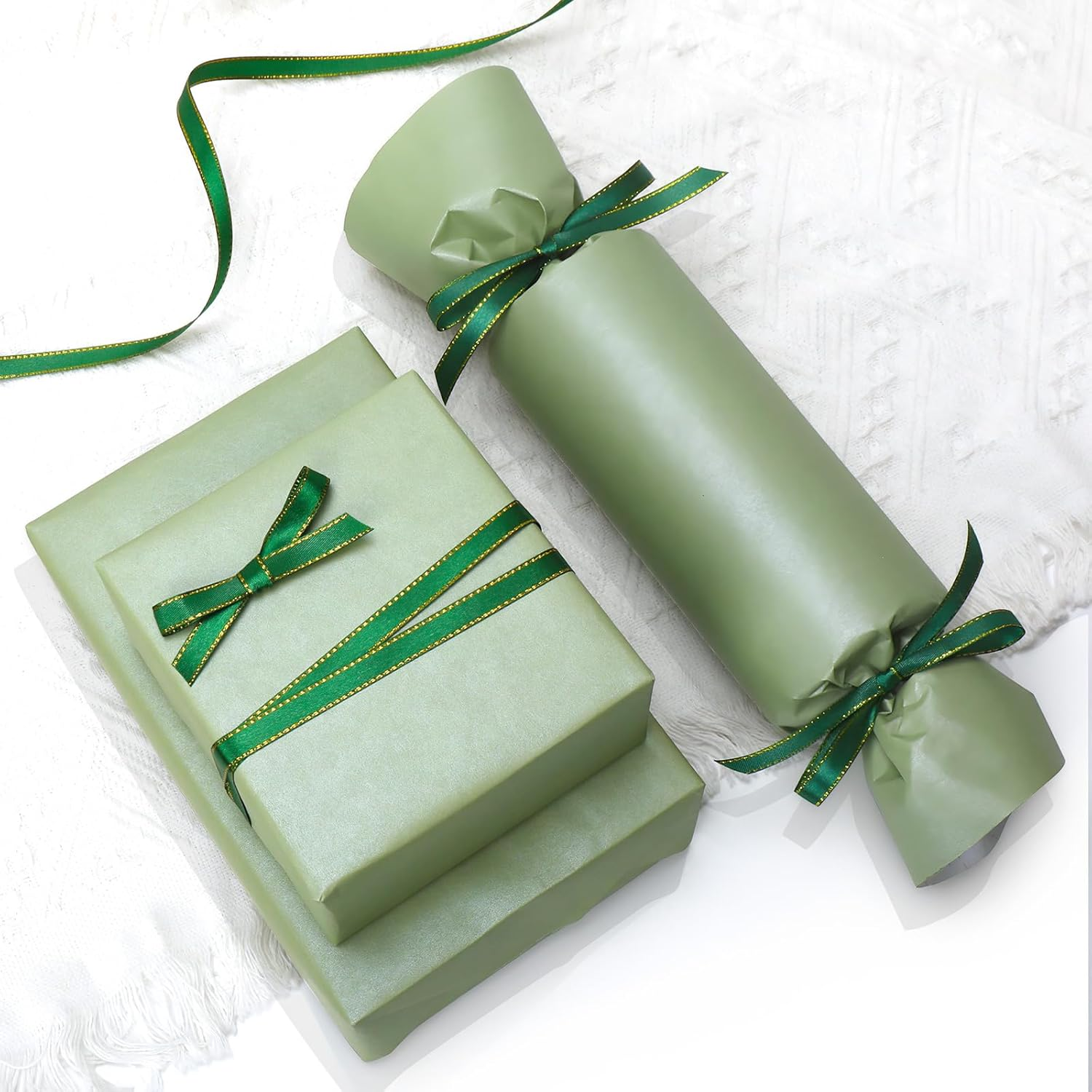 Fayrvind Sage Green Wrapping Paper Roll, 17 Inch X 32.8 Feet Solid Color Pearlescent, Luxury Gift Wrapping Paper for Baby Shower, Wedding, Birthday, Christmas, DIY Project, Gift Wrap Paper Roll image number 4