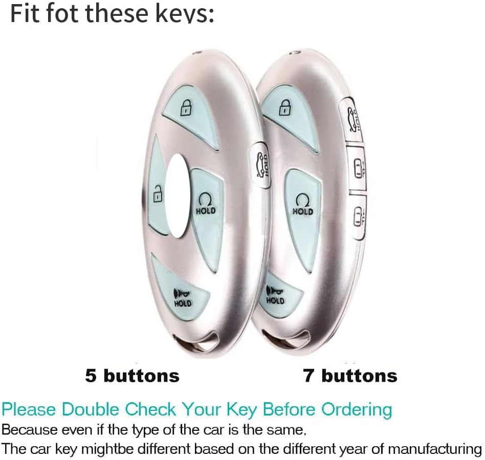 Ontto Luminous Car Key Cover Fit for Hyundai Tucson Kona SX2 EV Ioniq 6 Ioniq 5N Sante Fe Elantra 2023-2025 Metal Smart Shell Case Key Holder Keyring Keychain Styling Accessories 7 Buttons Black - 5 Buttons-Black image number 6