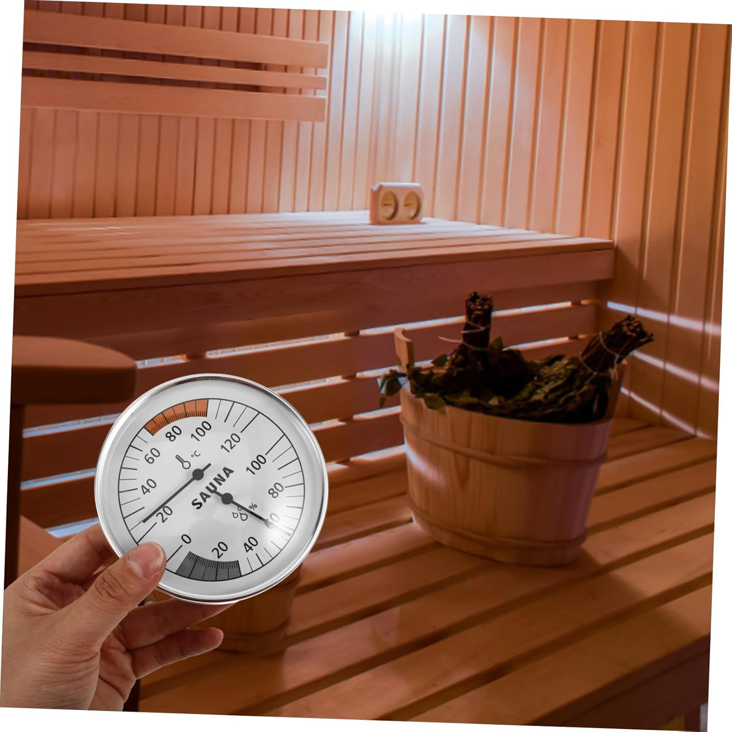 Sauna Hygrothermograph Indoor Outdoor Temperature Humidity Gauge for Sauna Rooms Nursery Garden Monitoring image number 1