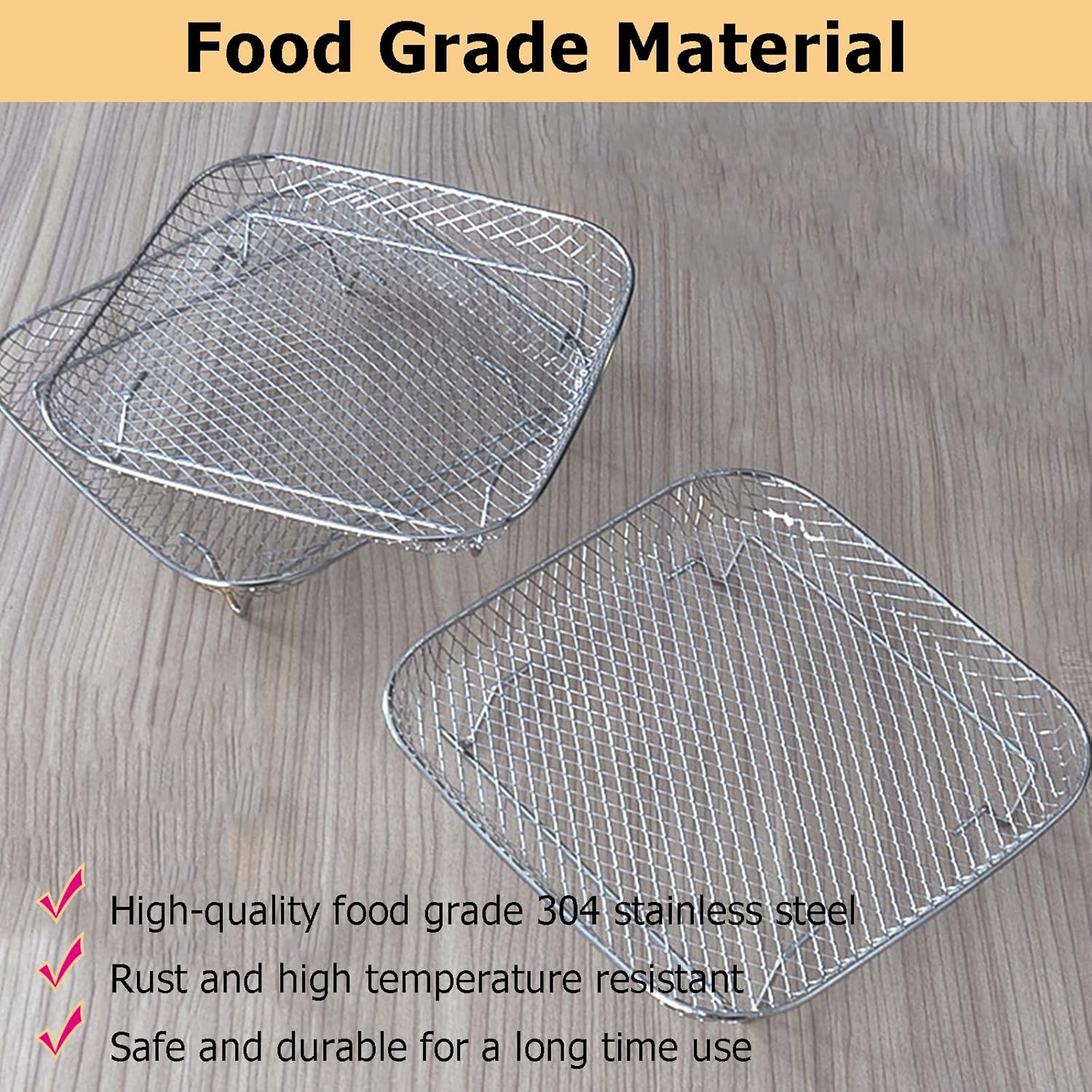 Veldtek 3-Layer Air Fryer Racks Square 304 Stainless Steel Grill Dehydrator Rack Stackable Air Fryer Basket Tray for Oven (Square) - Square image number 3