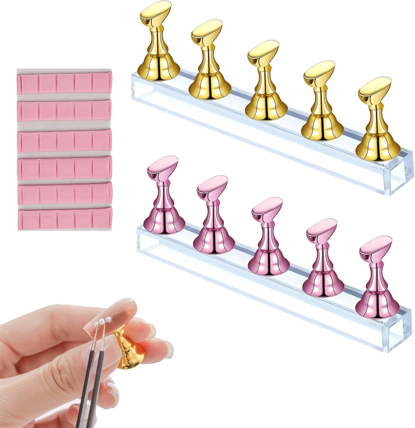 2 Sets Magnetic Nail Tips Holder, Acrylic Nail Stand, Acrylic Nail Art Practice Stand, Nail Practice Stand with Adhesive Clay for DIY Nail Art Stand, False Nail Tip, Manicure Tool image number 5