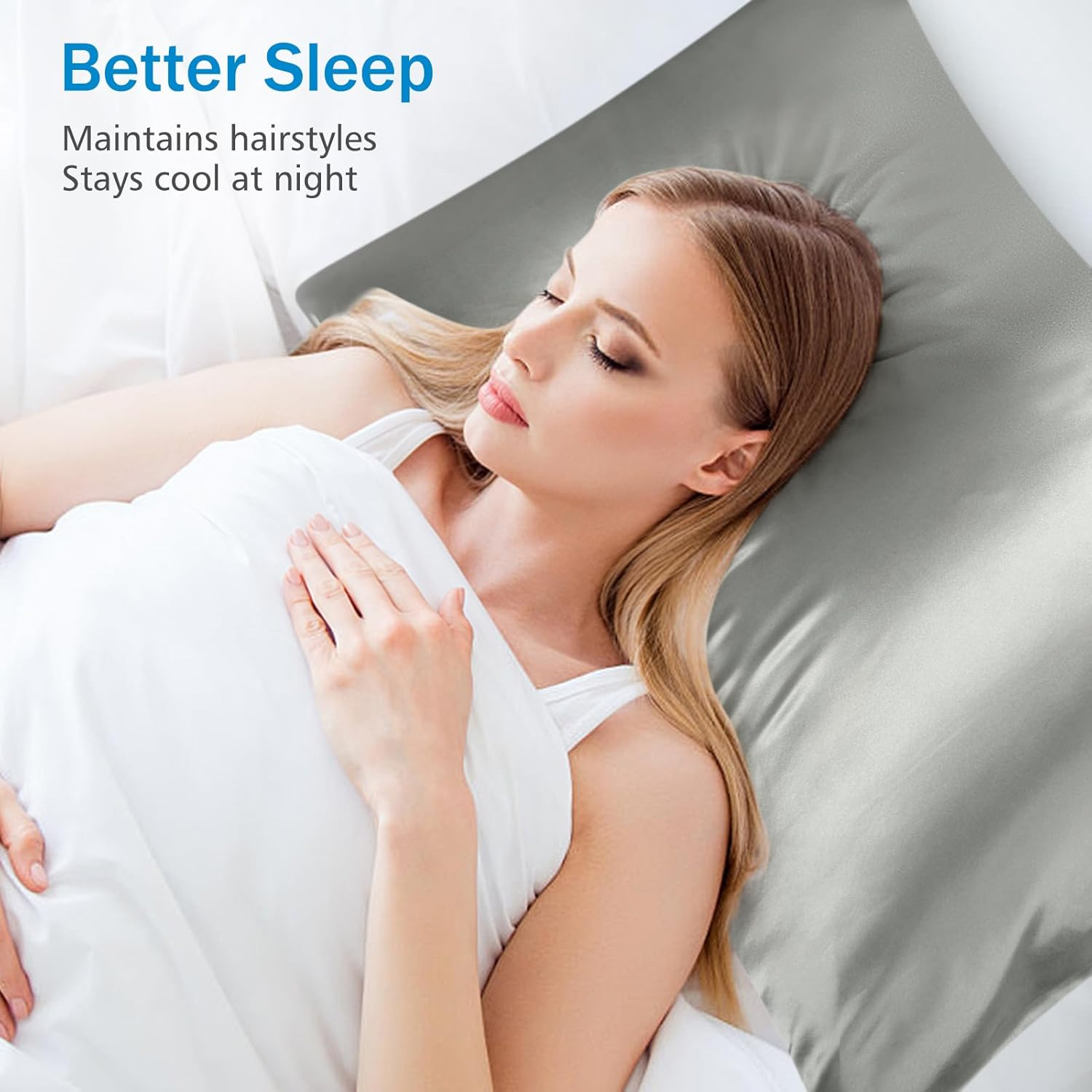 2 Pack Pillowcases, Silk Pillowcase for Women Men 51X76Cm Soft Comfortable Breathable Smooth Cooling Pillow Covers for Sleeping (Silver Gray) - Black image number 2