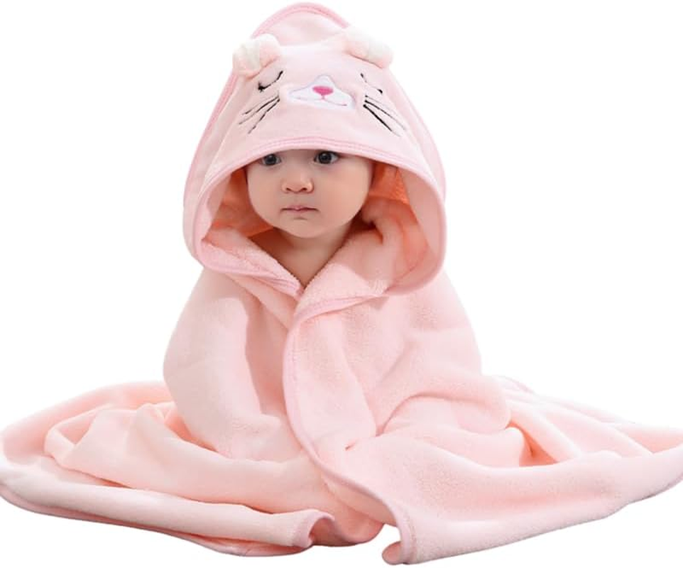 HAGOT Hooded Baby Poncho Bath Towel, Hooded Baby Bath Towel, Soft & Super Absorbent, Baby Cute Pattern Bath Towel for 0-3 Years Newborn, Robe Beach Swimming Hooded Poncho