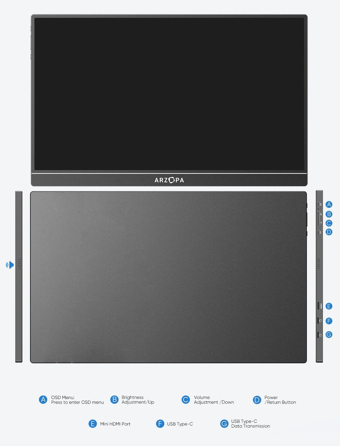 ARZOPA Portable Monitor, 15.6'' 1080P FHD Laptop Monitor USB C HDMI Computer Display HDR Eye Care External Screen W/Smart Cover for PC Mac Phone Xbox Switch PS5 - S1 Table image number 5