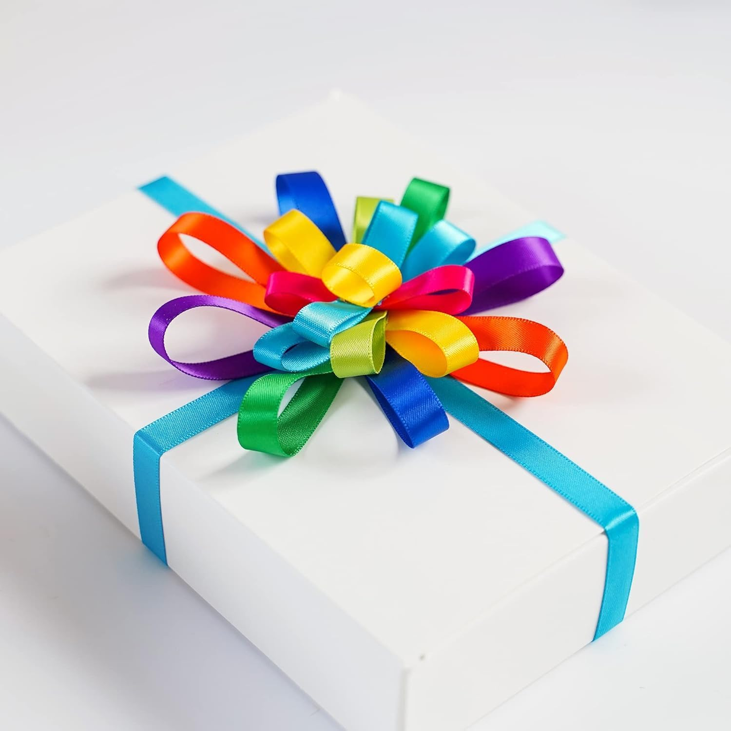 Solid Satin Ribbon Asst. 10 Colors 3/8" X 25 Yard Each Total 250 Yds per Package, Rainbow image number 1