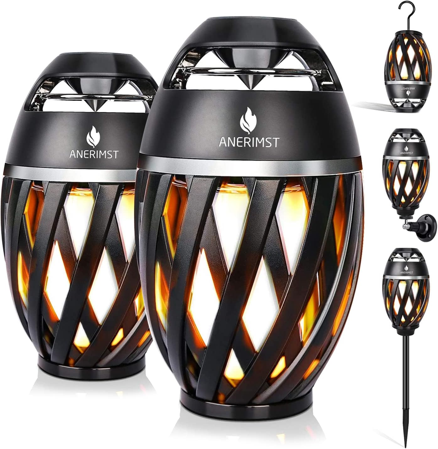 ANERIMST Torch Bluetooth Speaker with Poles/Hook, Flickering Flame Effect, Outdoor/Indoor Waterproof Stereo Speakers, Led Lantern for Party/Yard/Patio/Gifts, 2 Pack, Yellow Light (Jean-Tan-707) image number 6