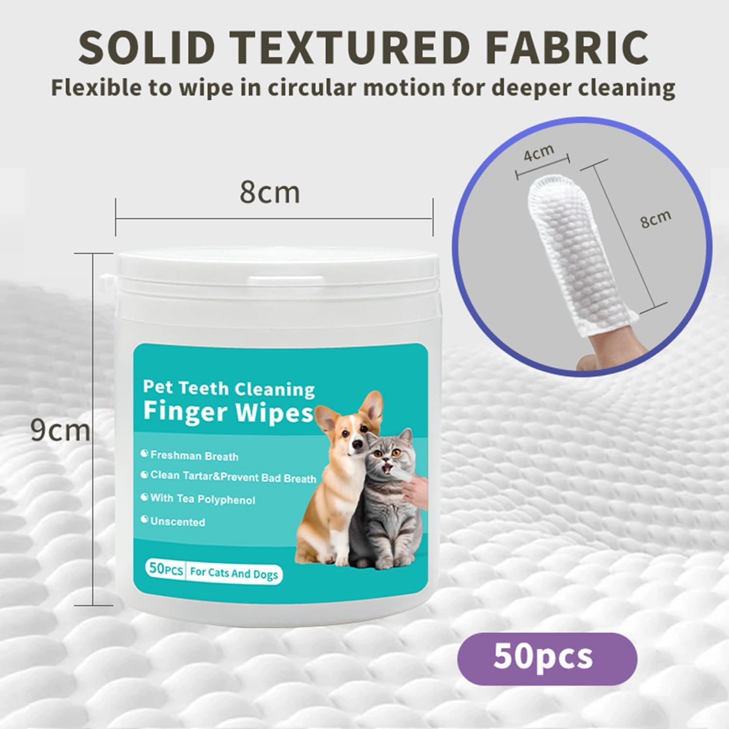 Pet Teeth Cleaning Wipes for Dogs & Cats, Remove Bad Breath by Removing Plaque and Tartar Buildup No-Rinse Dog Finger Toothbrush, Disposable Gentle Cleaning & Gum Care Pet Wipes, 50 Pcs