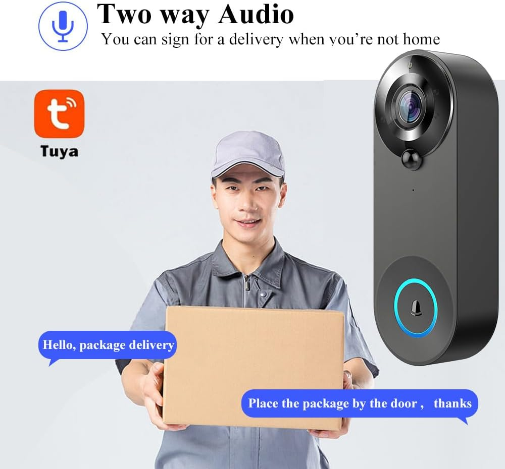 Uantii Smart Video Doorbell Camera 1080P Tuya Wifi Video Intercom Door Bell Camera Two-Way Audio,Works with Smart Life App