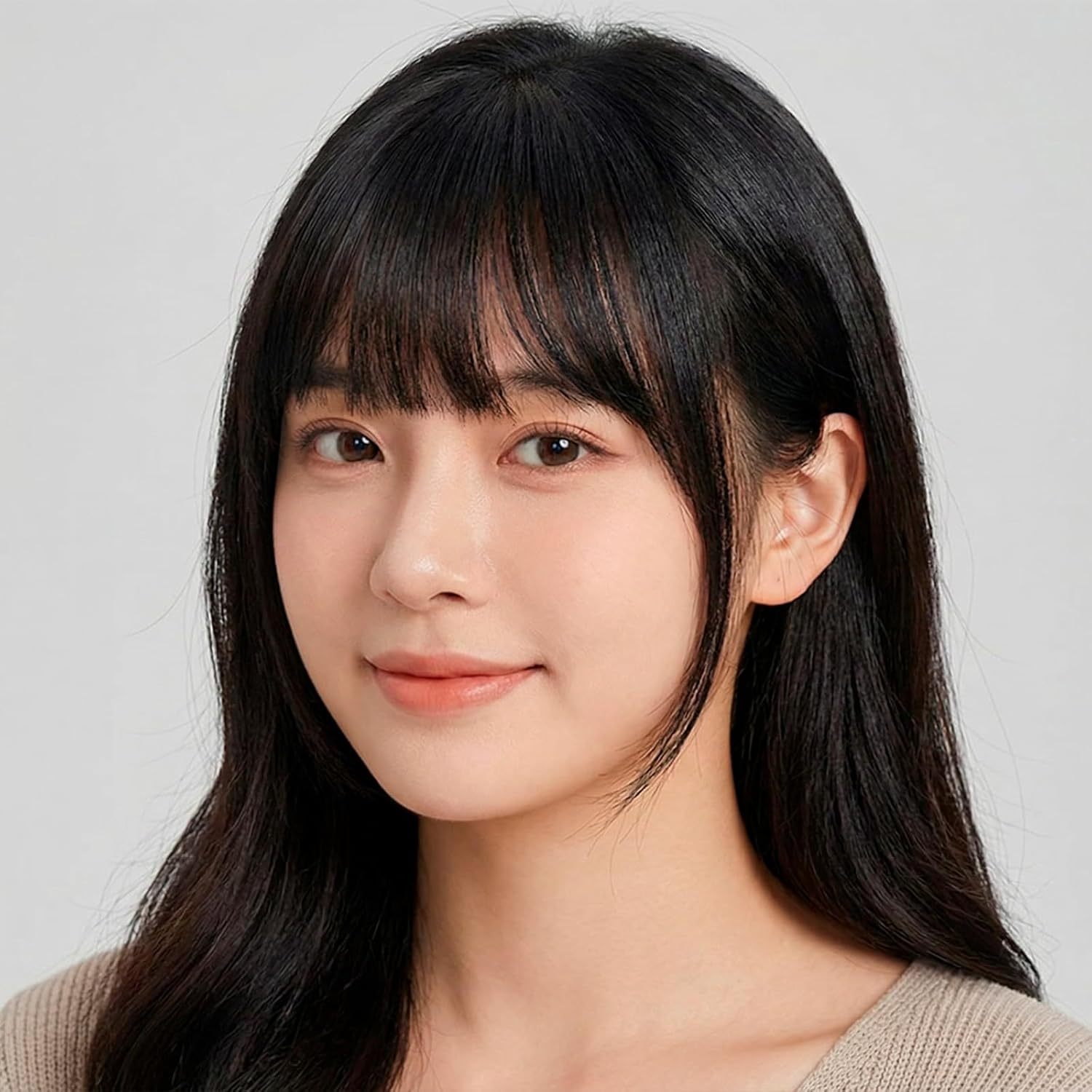 Luzcauwy Clip in Bangs Hair Extensions Medium Brown Human Hair, One Piece Fringe Hairpiece with Temple, Natural Air Bangs for Women, Easy to Wear and Blend