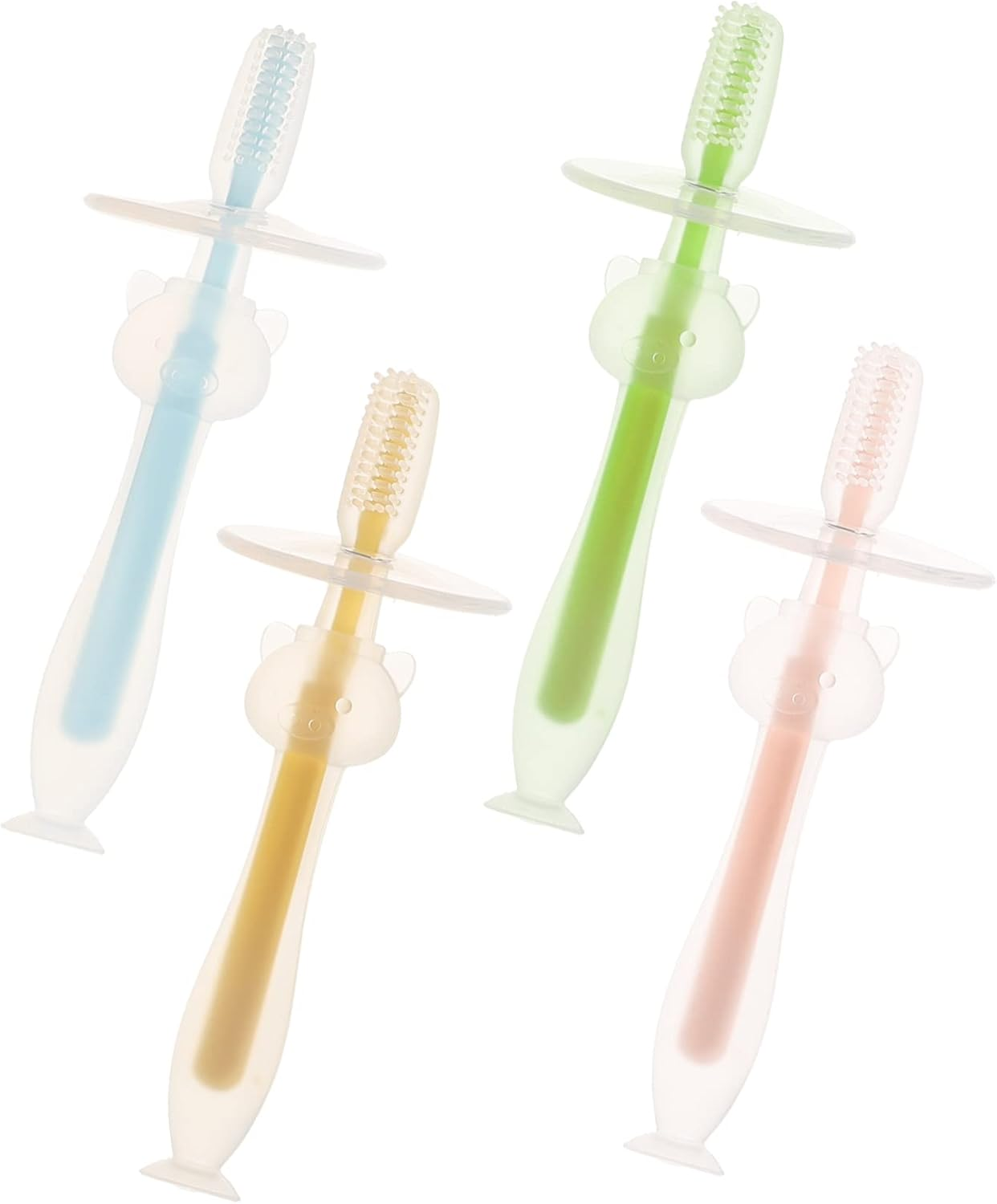 LIFKOME 4Pcs Silicone Baby Toothbrush Set Suction Base Soft Bristles Toddler Oral Cleaner for Newborns Infant Oral Care in Pink Yellow Green Blue image number 1