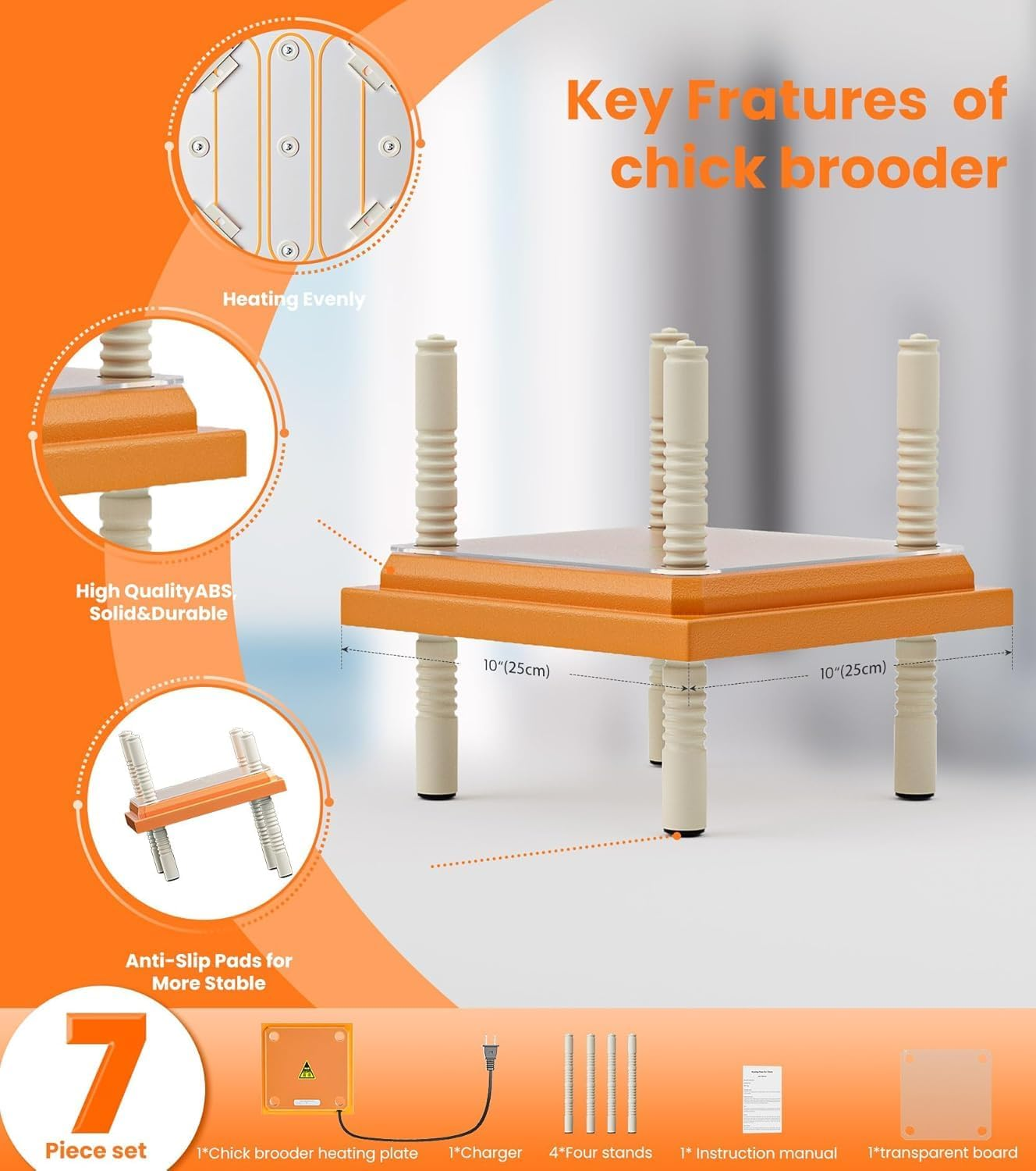 Brooder Heater for Chicks, 25 * 25Cm for 15 Chicks Heating Plate with Adjustable Height and Angle 15W Chicken Brooder Warm like Mother Hen (Orange, 25CM)