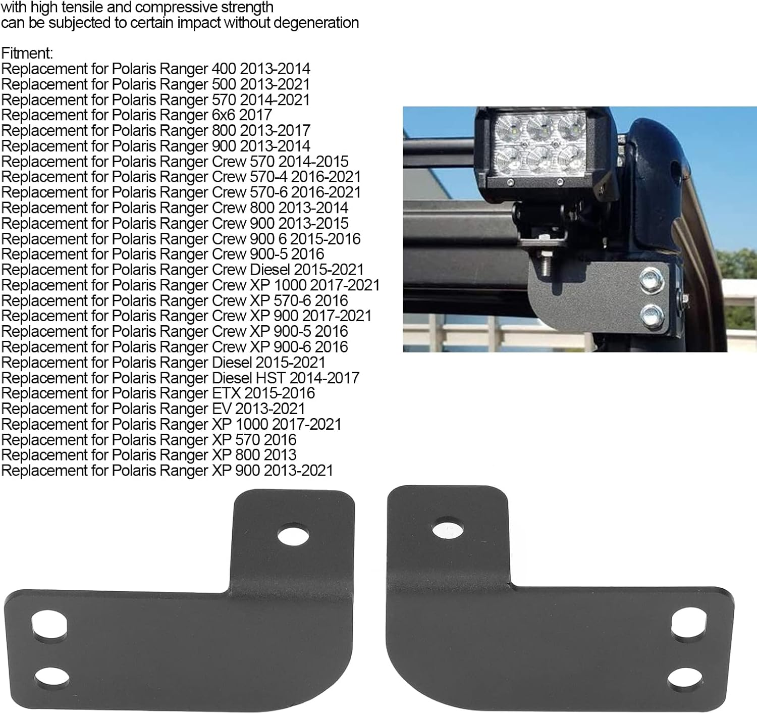 Rear Roof Pillar Roll Cage Bar, Reverse LED Light Pod Mounting Brackets Compatible, Pod Light Mounting Bracket High Tensile anti Scratch Wear Resistant Replacement for Ranger 2013‑2021 for UTV image number 2
