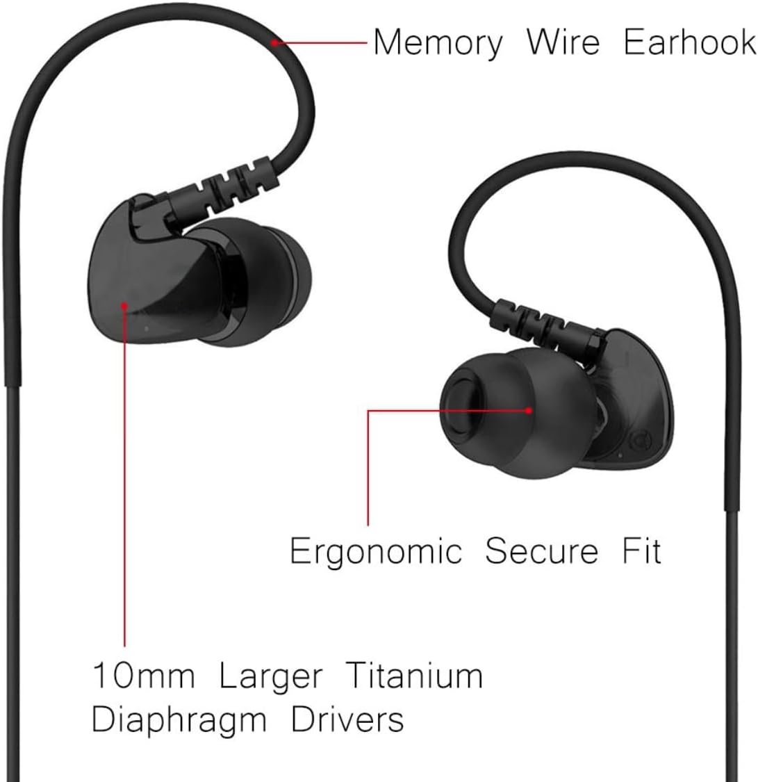 Granvela GV1 Water-Proof Sports Earphones with Mic, Memory Wire Earhook and Clip - Black image number 1