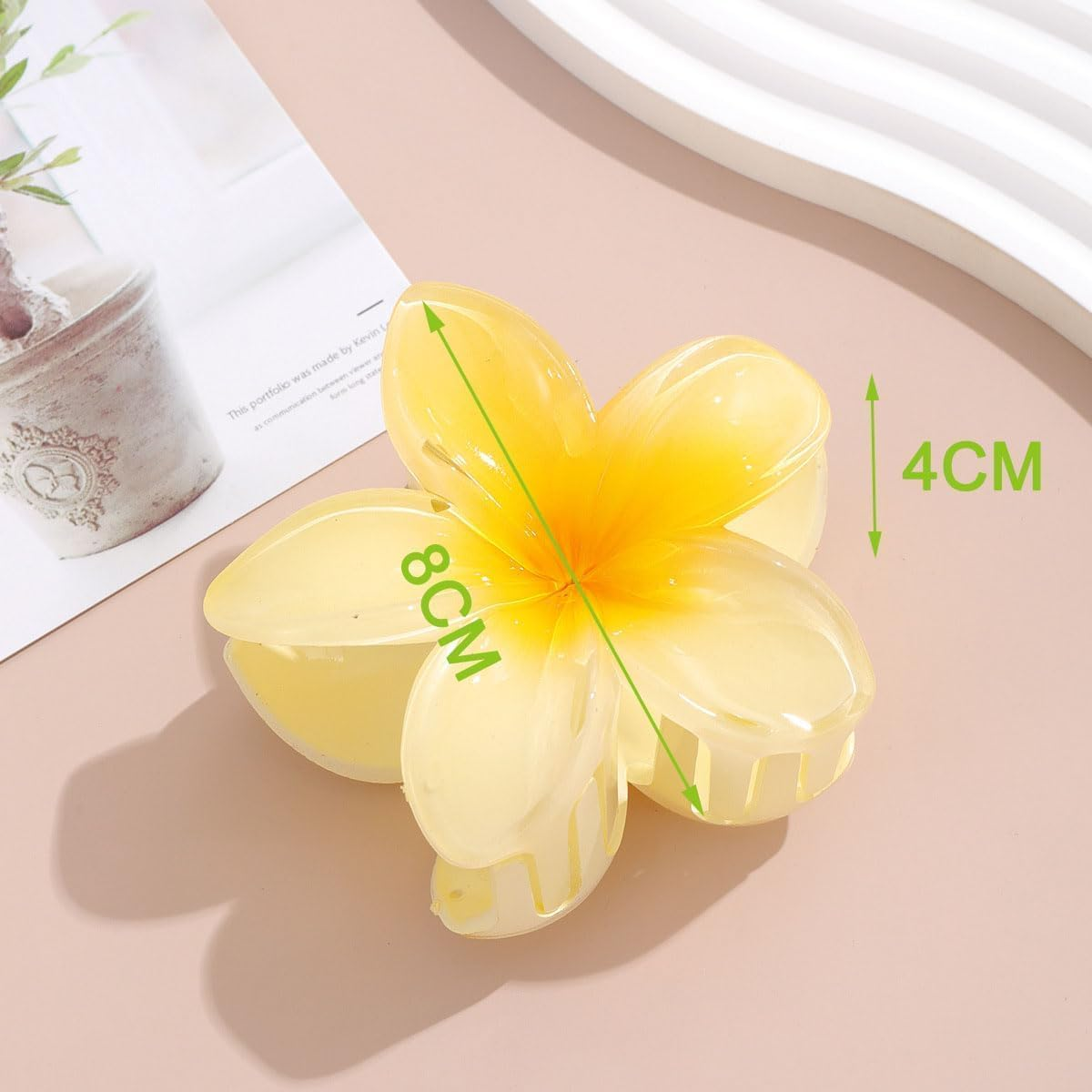 12Pcs Hawaiian Plumeria Flower Claw Hair Clip, Betterjonny Large Claw Clips for Thick and Thin Hair,Beach Tropical Hair Claw Clips for Women Teen Girls