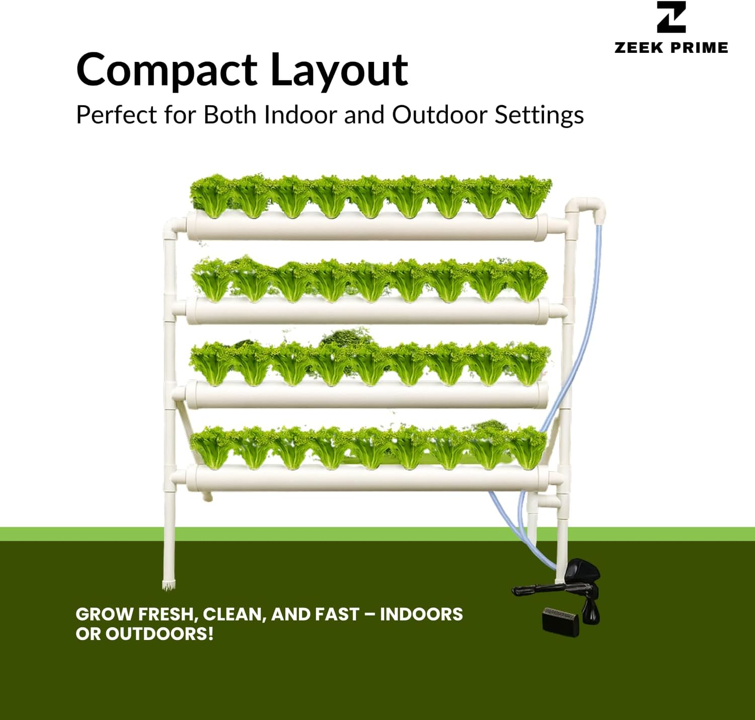 ZEEK PRIME - Hydroponic Growing System &ndash; 36-Site Vertical PVC Garden with AU/US Plug, Water Circulation, Soft Tube & Planting Baskets | Indoor & Outdoor Soil-Free Planter (White) image number 3