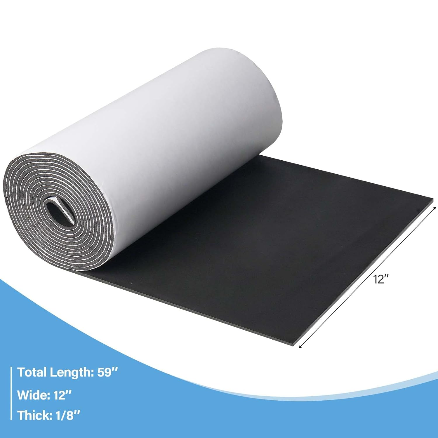 Foam Insulation Neoprene Sheets with Adhesive,Multi-Function Soundproof Large Marine Closed Cell Neoprene Rubber Roll (W：12 Inch T:1/8 Inch L:59 Inch,Black)