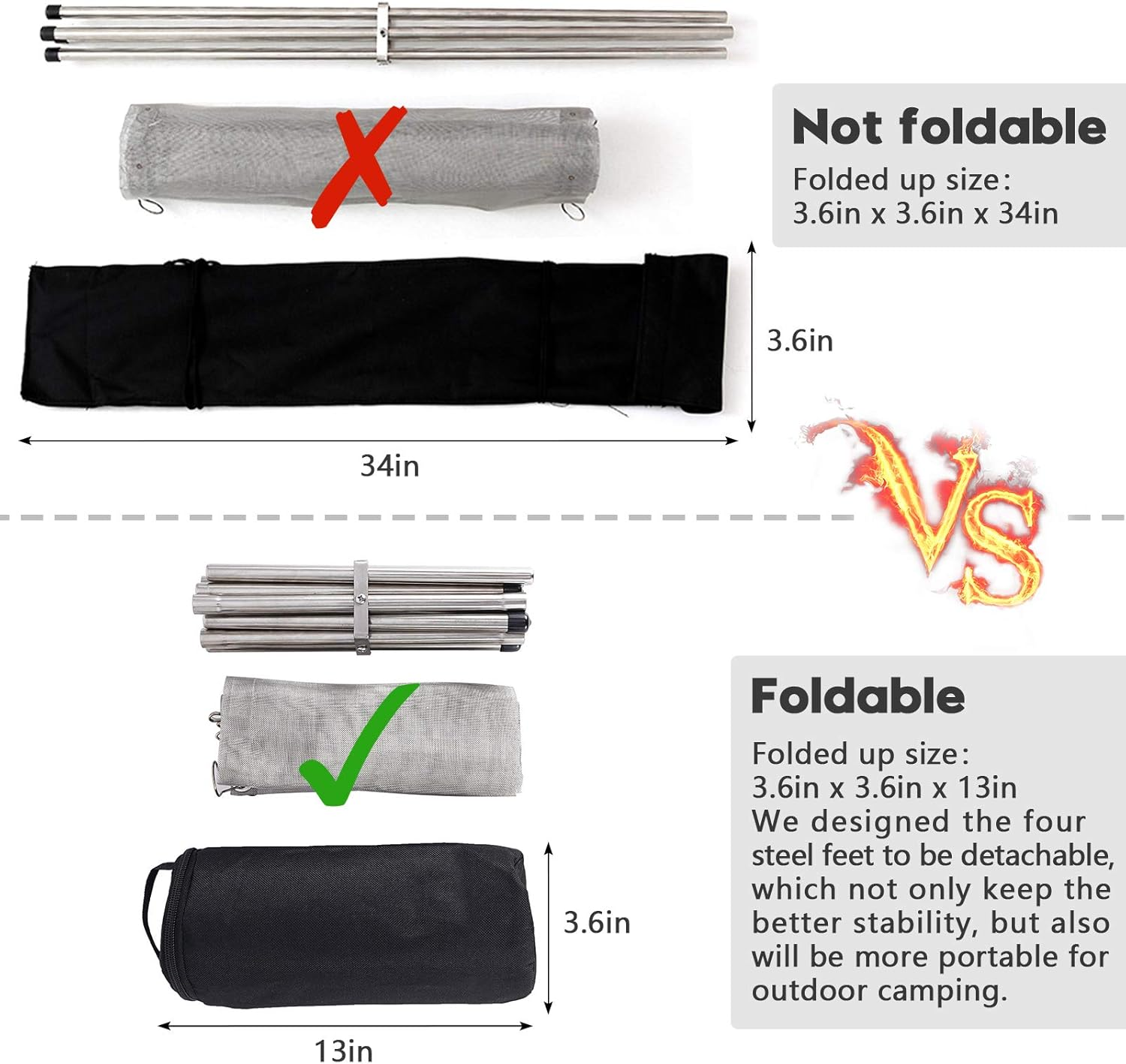 22 Inch Portable Outdoor Fire Pit, Collapsing Steel Mesh Fireplace - Perfect for Camping, Backyard and Garden - Carrying Bag Included image number 5