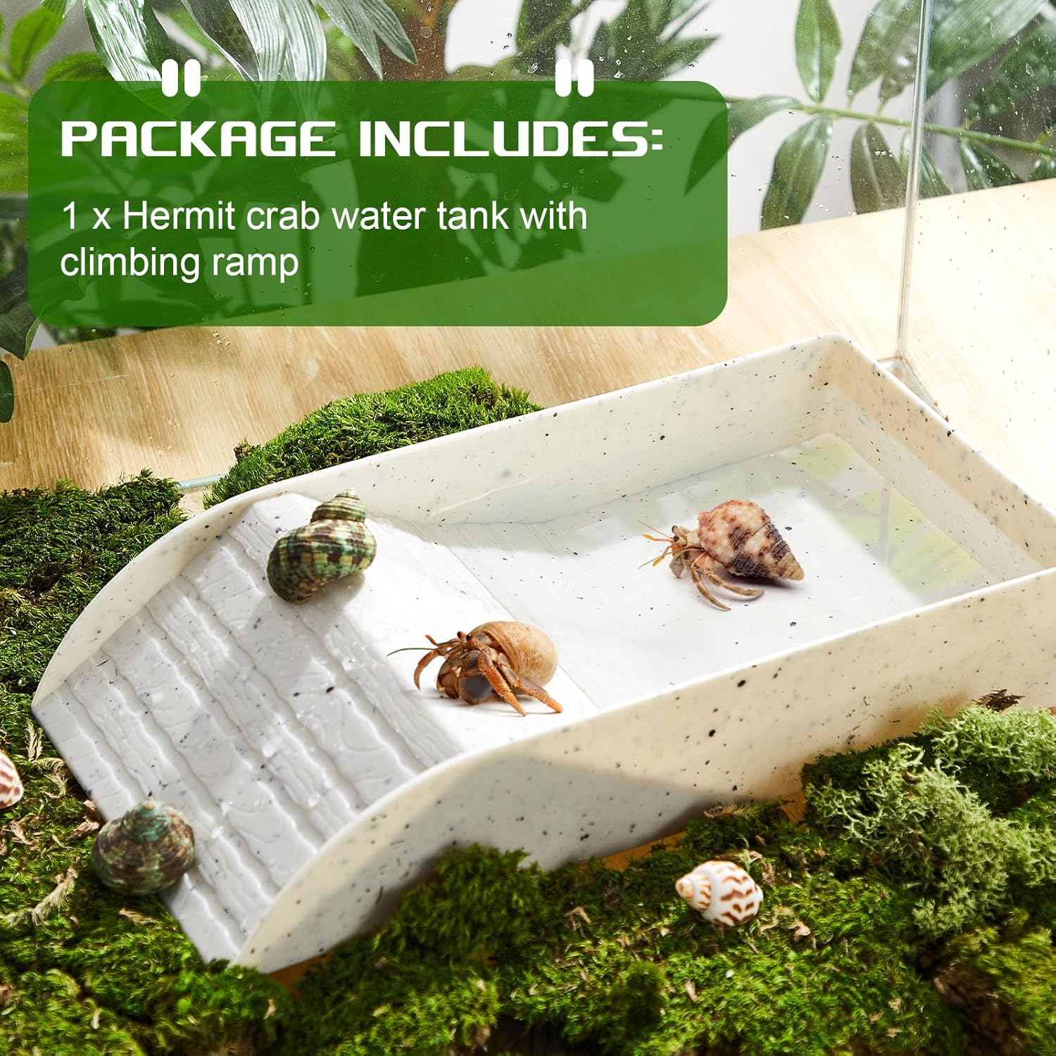 Ziliny Hermit Crab Water Tank with Climbing Ramp Large Reptile Climbing Toy Tortoise Habitat Accessories Turtle Basking Platform Aquarium Pool Supplies for Small and Medium Amphibians, Light Gray - Wood Color image number 2