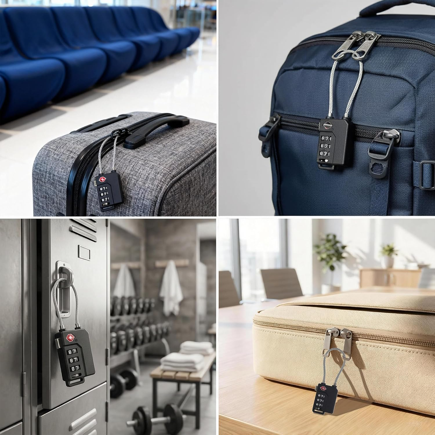 4 Pack TSA Approved Luggage Locks, Combination Travel Lock with Steel Cable for Suitcases, Bags, Backpacks &ndash; Black image number 3