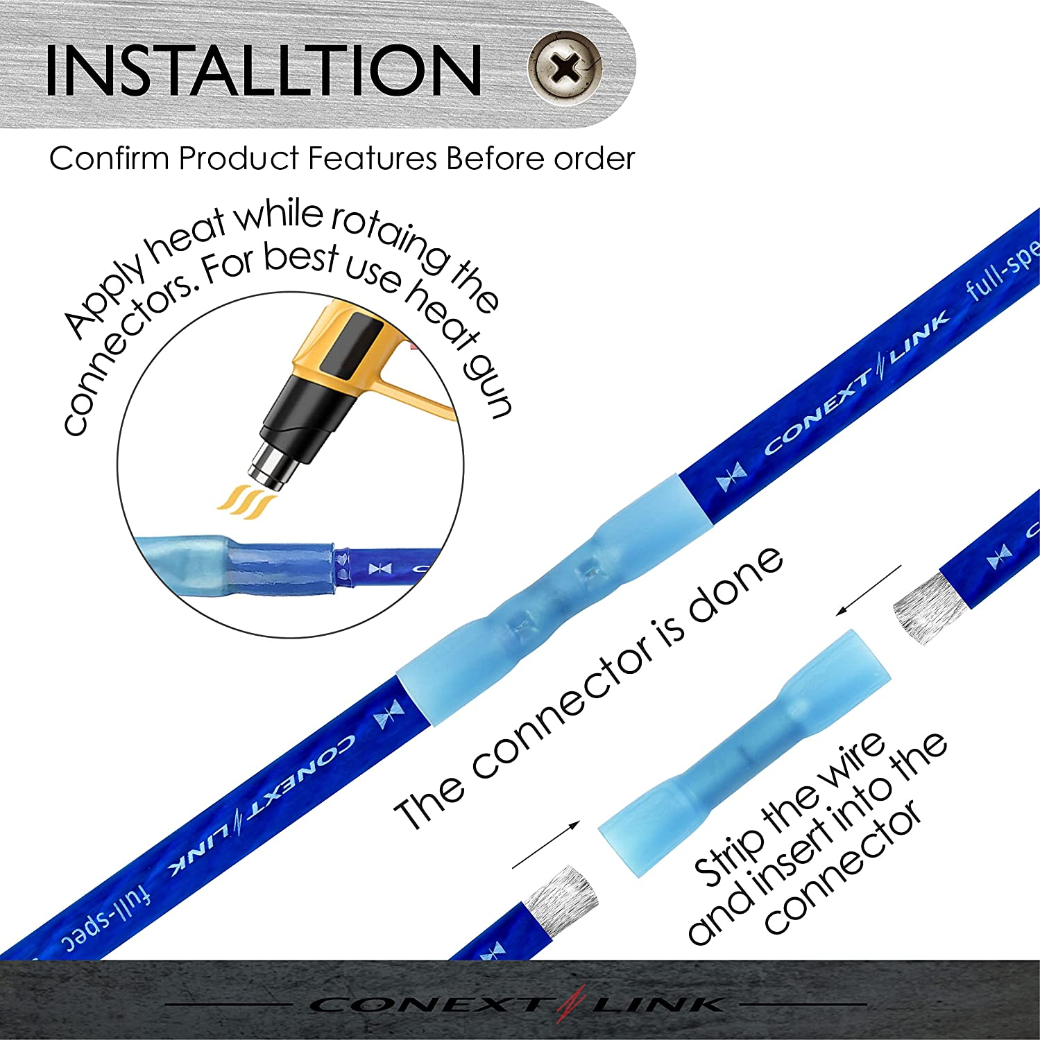 Conext Link BCHS-B25 Series Heat Shrink Butt Connector 25 Pack 16-14 Gauge Blue