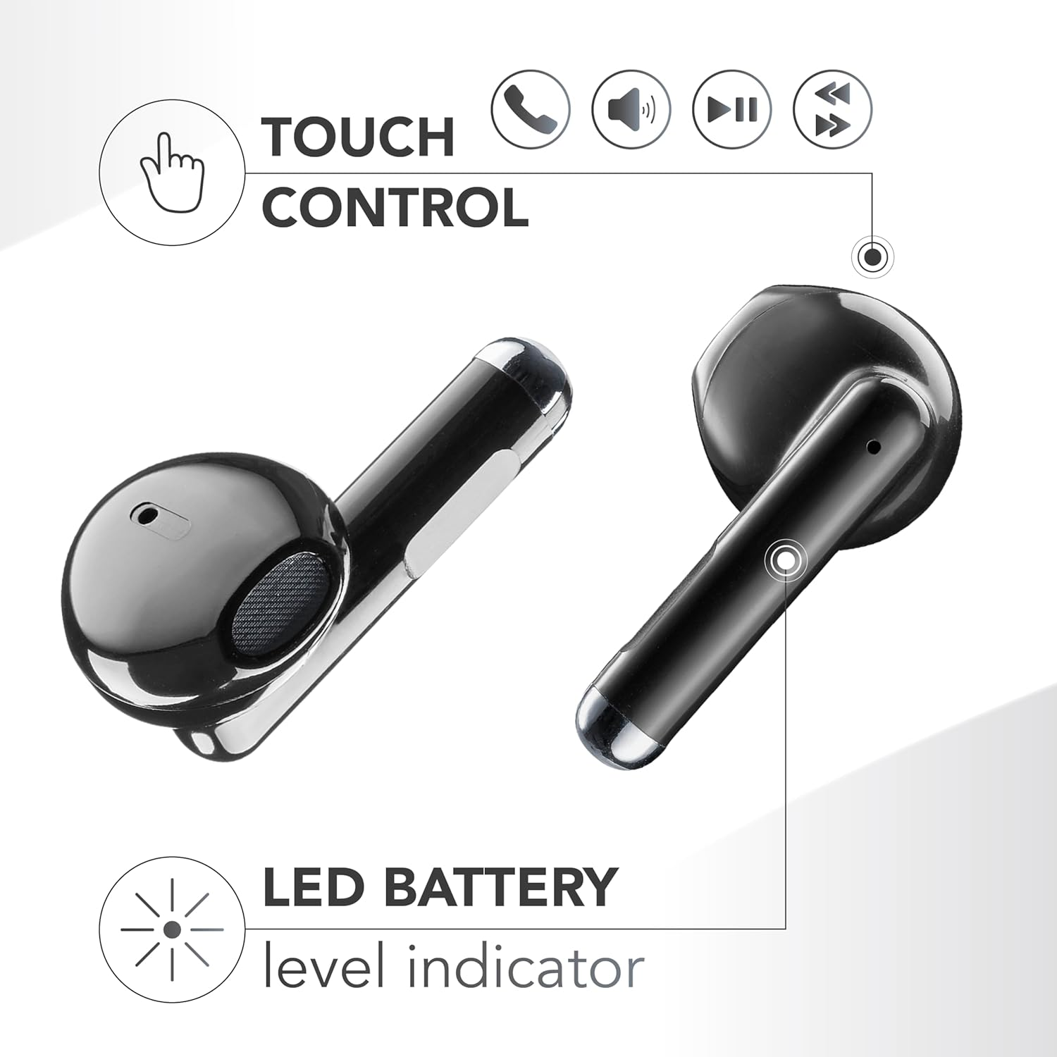 Music Sound - Breeze Wireless Bluetooth Earphones with Coloured Case and Touch Control, up to 20 Hours Playback Time, Automatic Pairing, Capsule Design, Compact and Portable image number 2