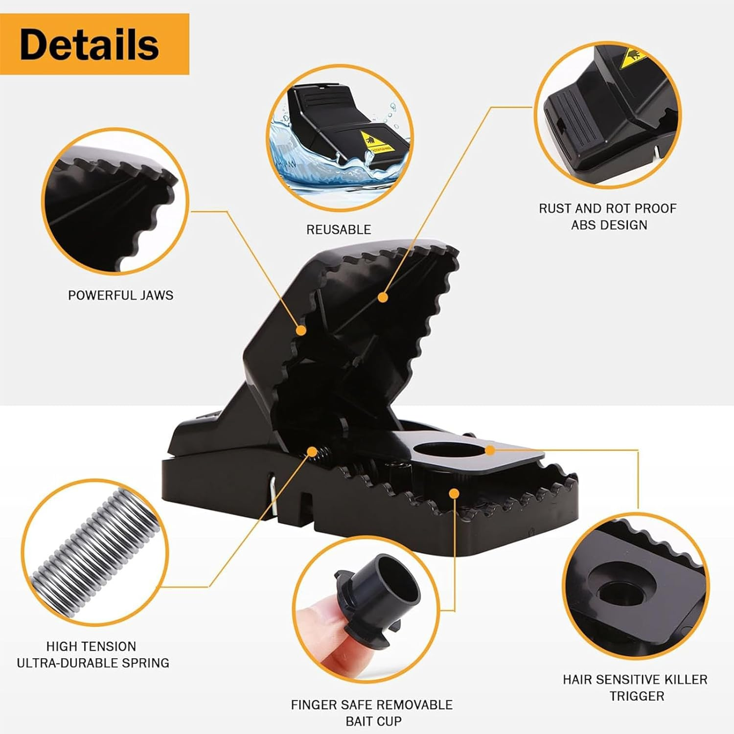 Mouse Traps,8 Pack Reusable Quick Kill Mouse Trap with High Sensitivity, Safe No Touch Design, Durable Washable Plastic Mice Catcher for Indoor & Outdoor Use, Rodent Control Snap Traps (6 Pack) image number 6