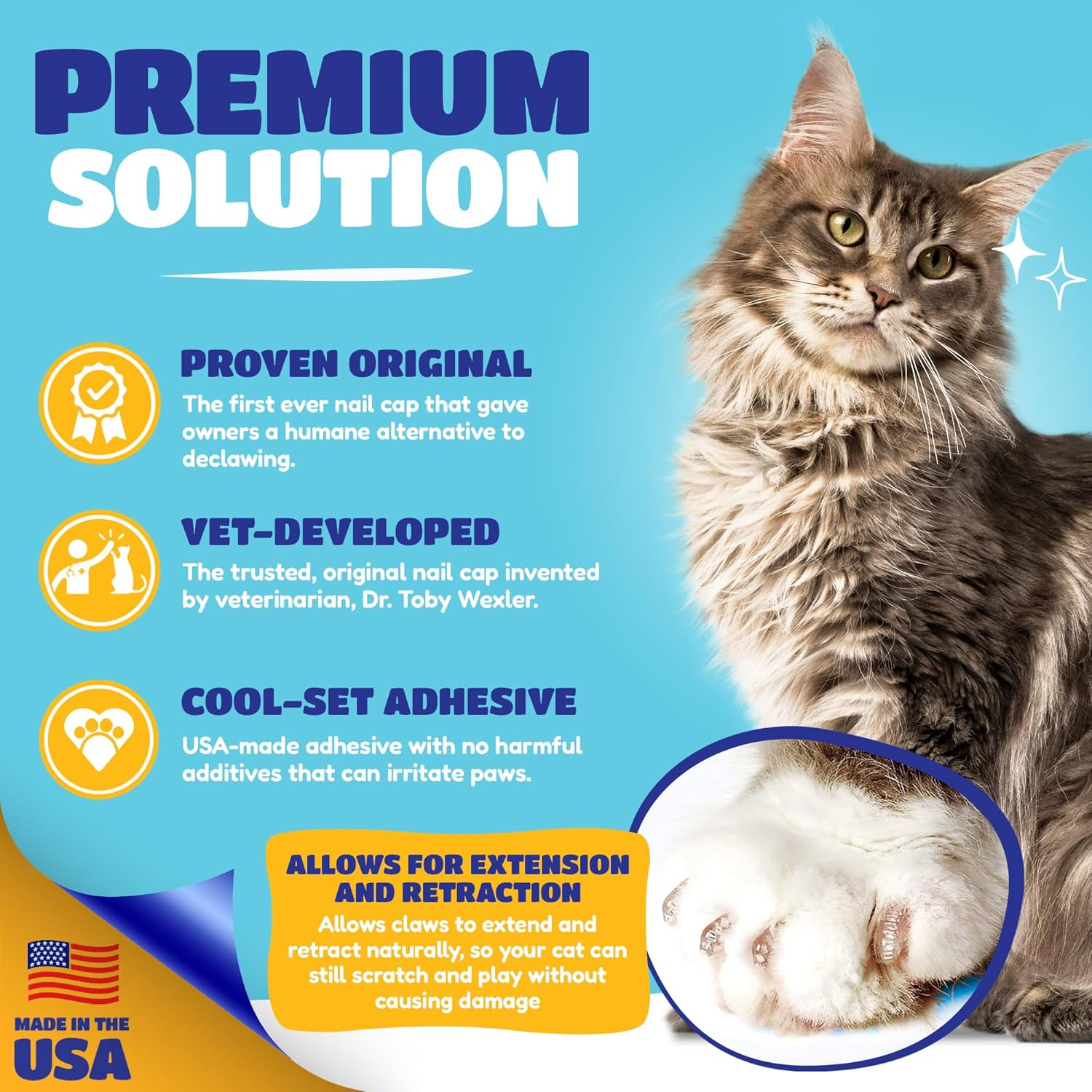 Soft Claws Cat Nail Caps for Medium Cats &ndash; (40 Caps, Blue & Gold) - Made in USA - Veterinarian-Developed | Protects Furniture & Skin - Easy to Apply, Long-Lasting Anti-Scratch Soft Cat Claw Covers