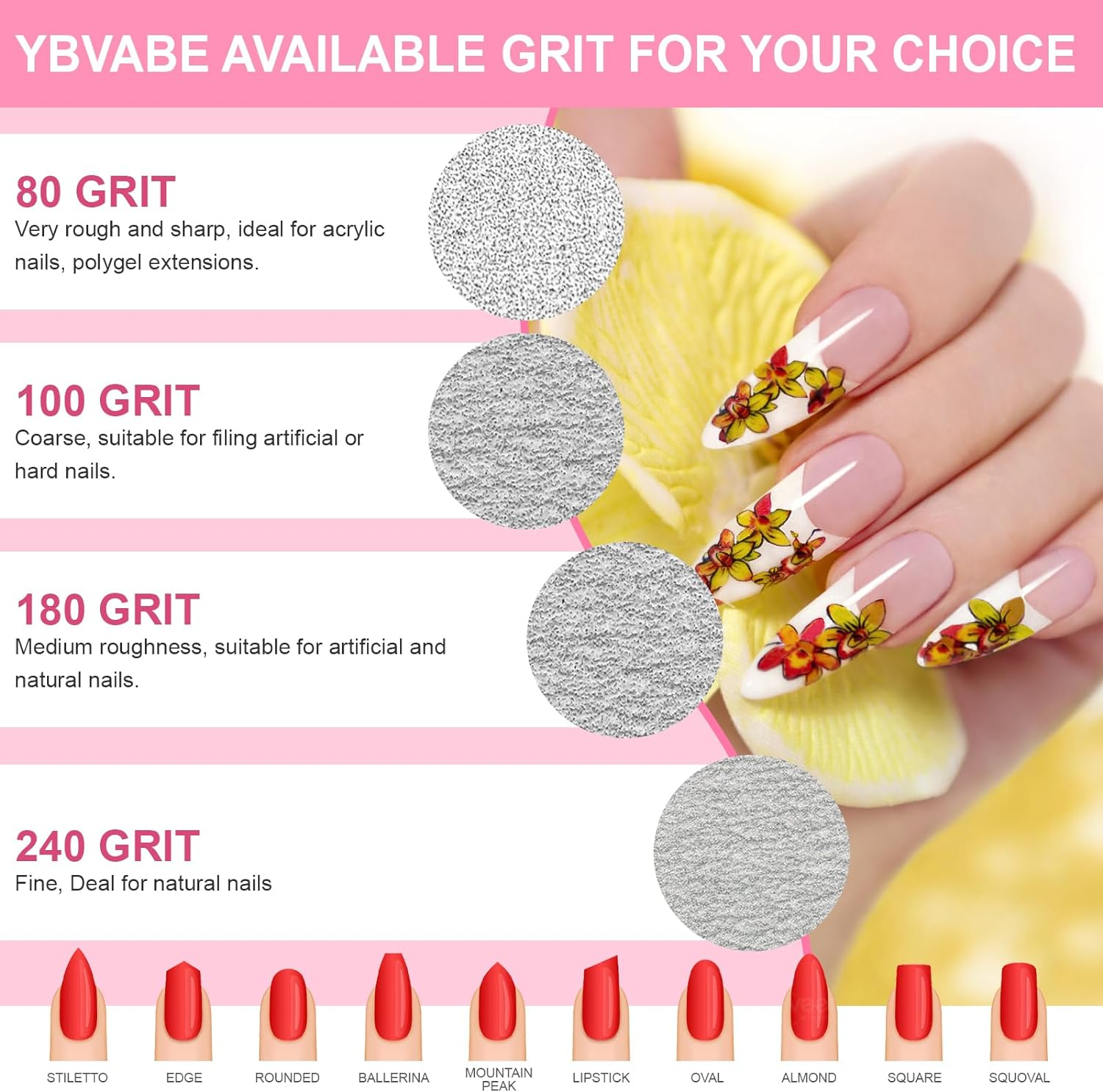 25Pack Nail File - Professional Manicure Nail File Rectangular 100/180 Grit , Durable Double Sided Emery Board, for Acrylic & Gel Nails & Natural Nails, Reusable & Washable, Perfect for Home & Salon Use image number 1