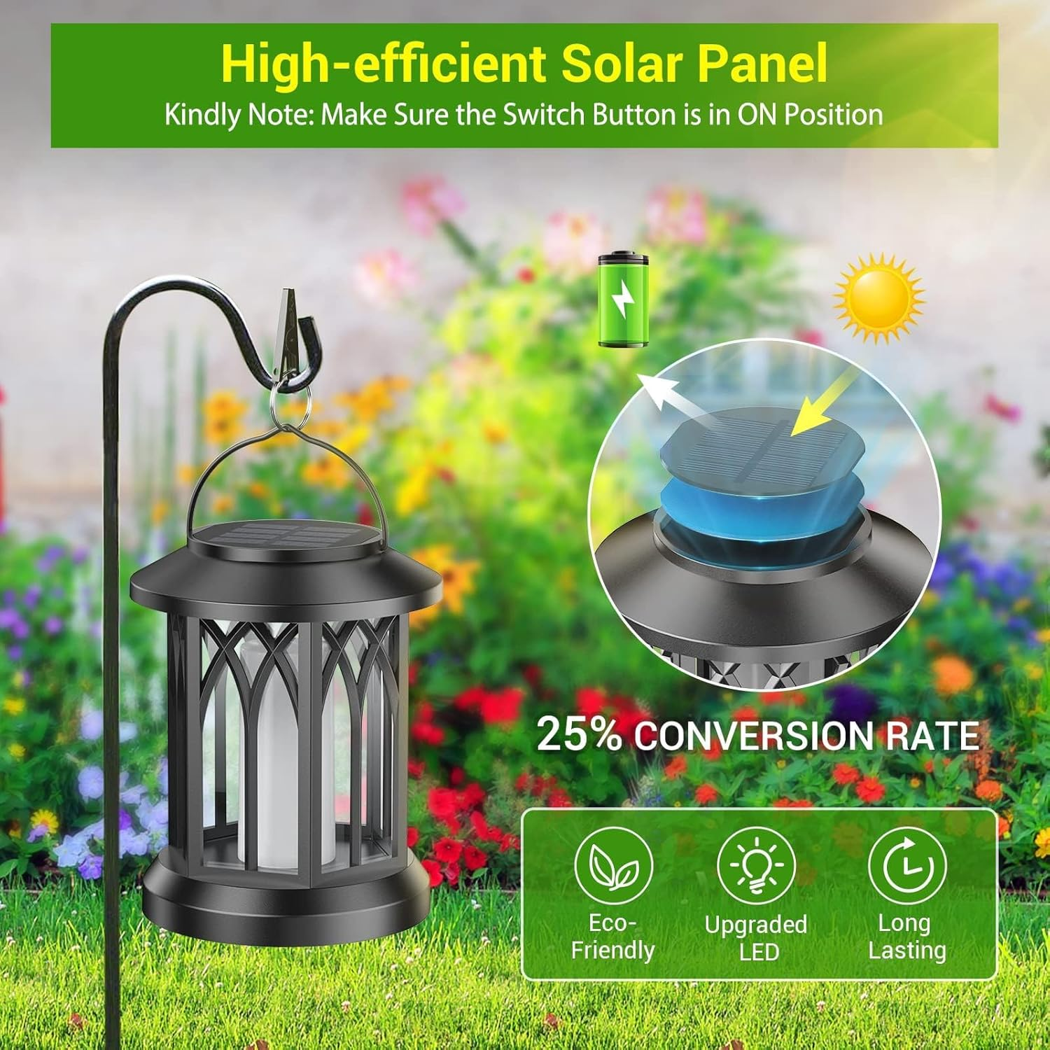Hanging Solar Lights Lantern Outdoor, Waterproof Solar Powered Lanterns with Flickering Flame, Hanging Lantern Decorative for Outside, Solar Powered Outdoor Lights for Yard Garden Patio Table Decor image number 4