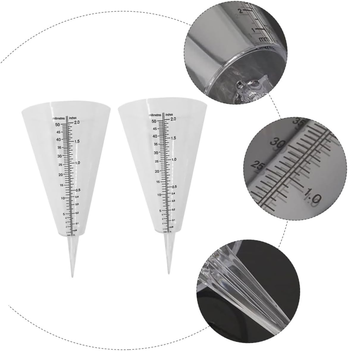 2Pcs Transparent Cone Shaped Rain Gauge with Scale Outdoor Plastic Rainfall for Garden Lawn Accurate Measurement Tool image number 2