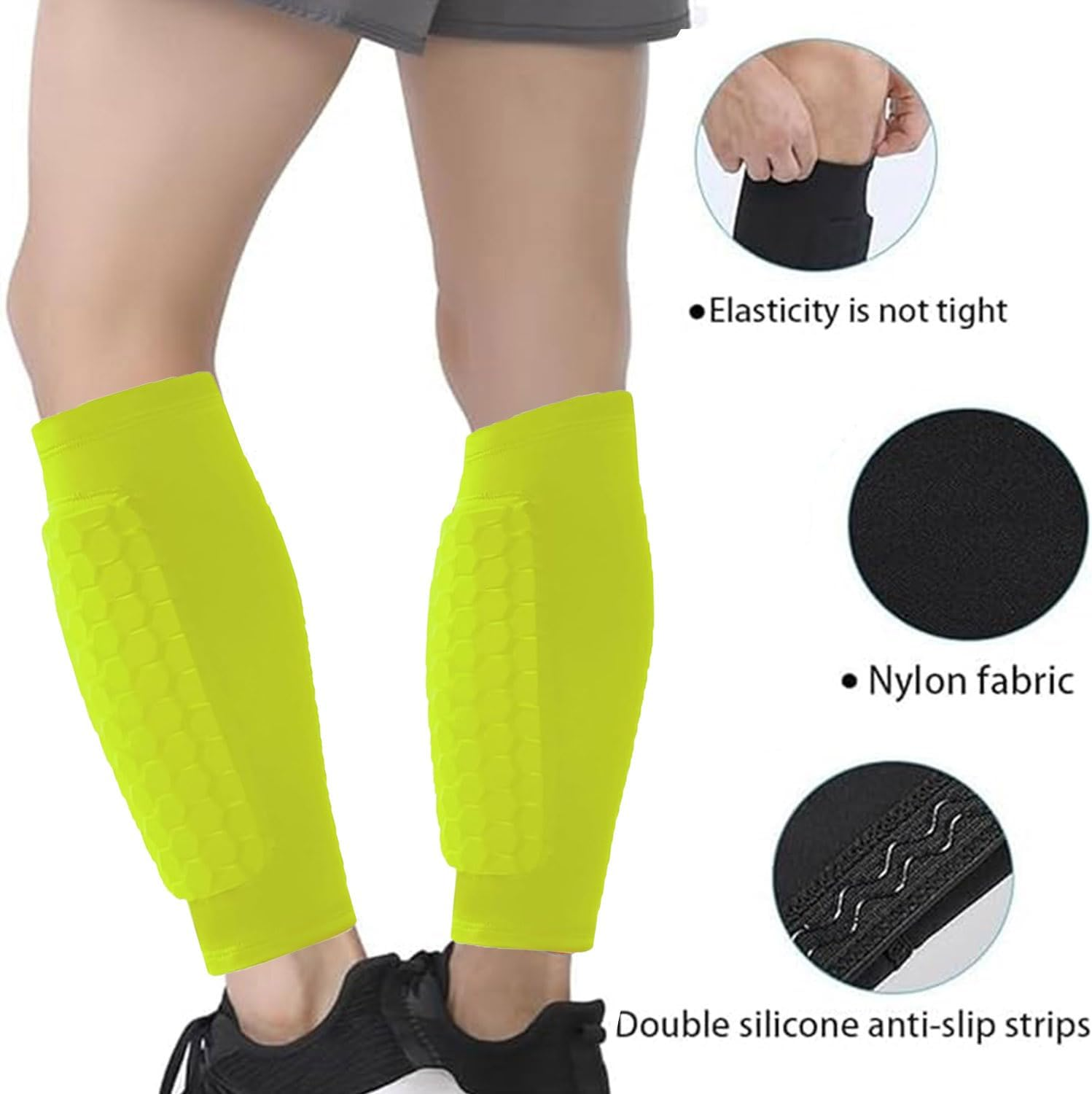 Roczential Shin Guards for Soccer, Lightweight Shin Pads for Kids Youth & Adult - Football Shin Defender Protective Gear, Comfortable Breathable Leg Guards.(2, Fluorescent Green, Medium) image number 2