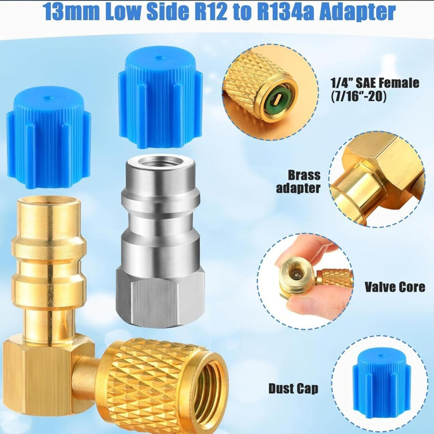 R134A Conversion Kit - Quick Coupler Valve Adapter R12 to R134A,R12 to R134A Conversion High/Low Pressure Adapter for Car A/C Refrigerant System image number 4