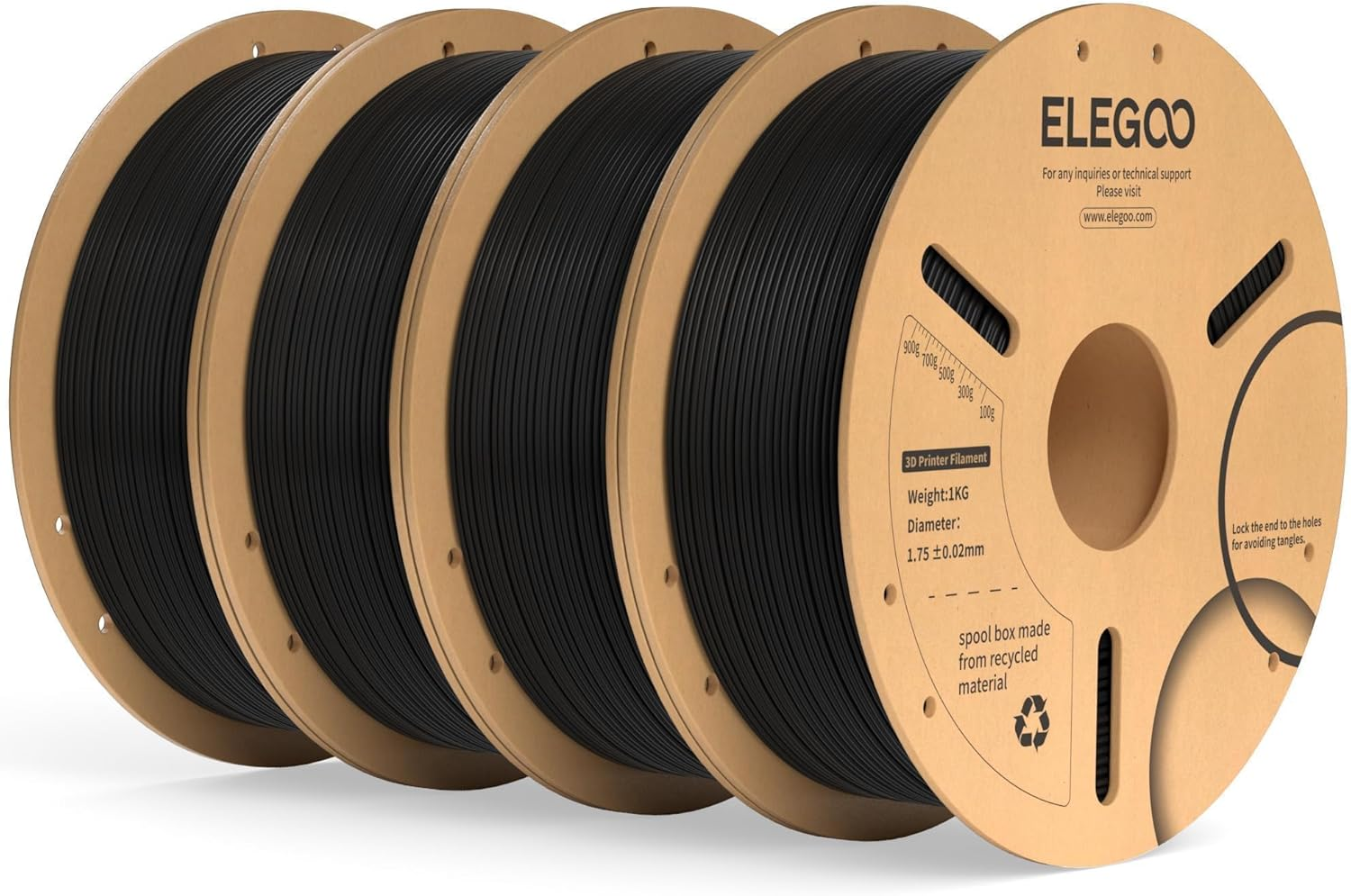 ELEGOO PLA plus Filament 1.75Mm Black 4KG, PLA+ Tougher and Stronger 3D Printer Filament Pro Dimensional Accuracy +/- 0.02Mm, 4 Pack 1Kg Spool(2.2Lbs) Fits for Most FDM 3D Printers