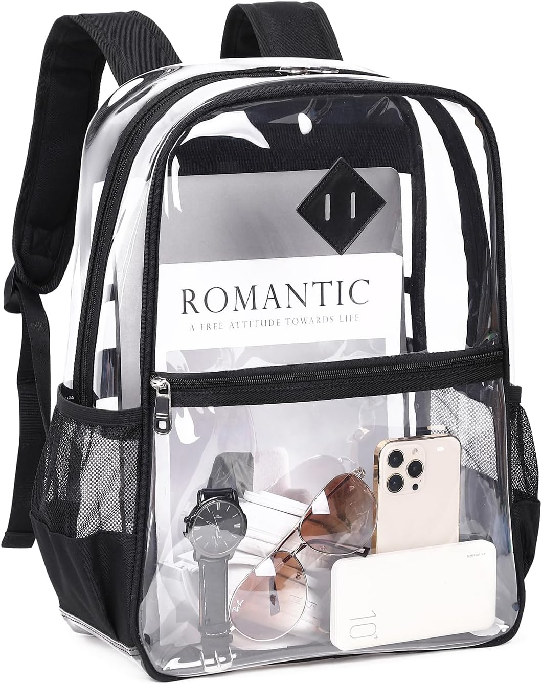 MUSEVOS Clear Backpack, Heavy Duty See through Book Bag for School, College Transparent PVC Bookback Stadium Approved