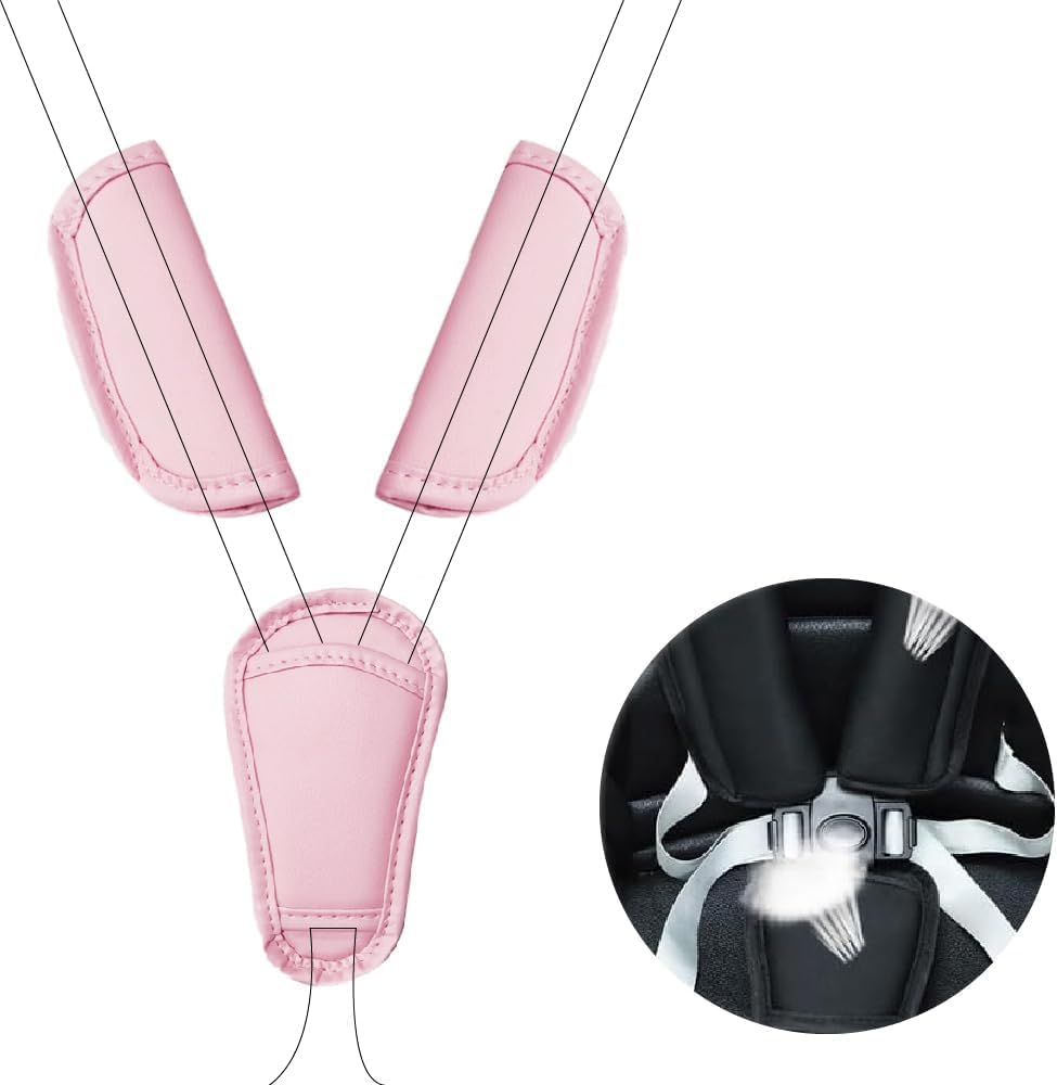 3 Pcs Baby Pads Shoulder Strap and Crotch Cover Set, Soft Car Seat Belt Cover Pad for All Car Seats (Grey) image number 4