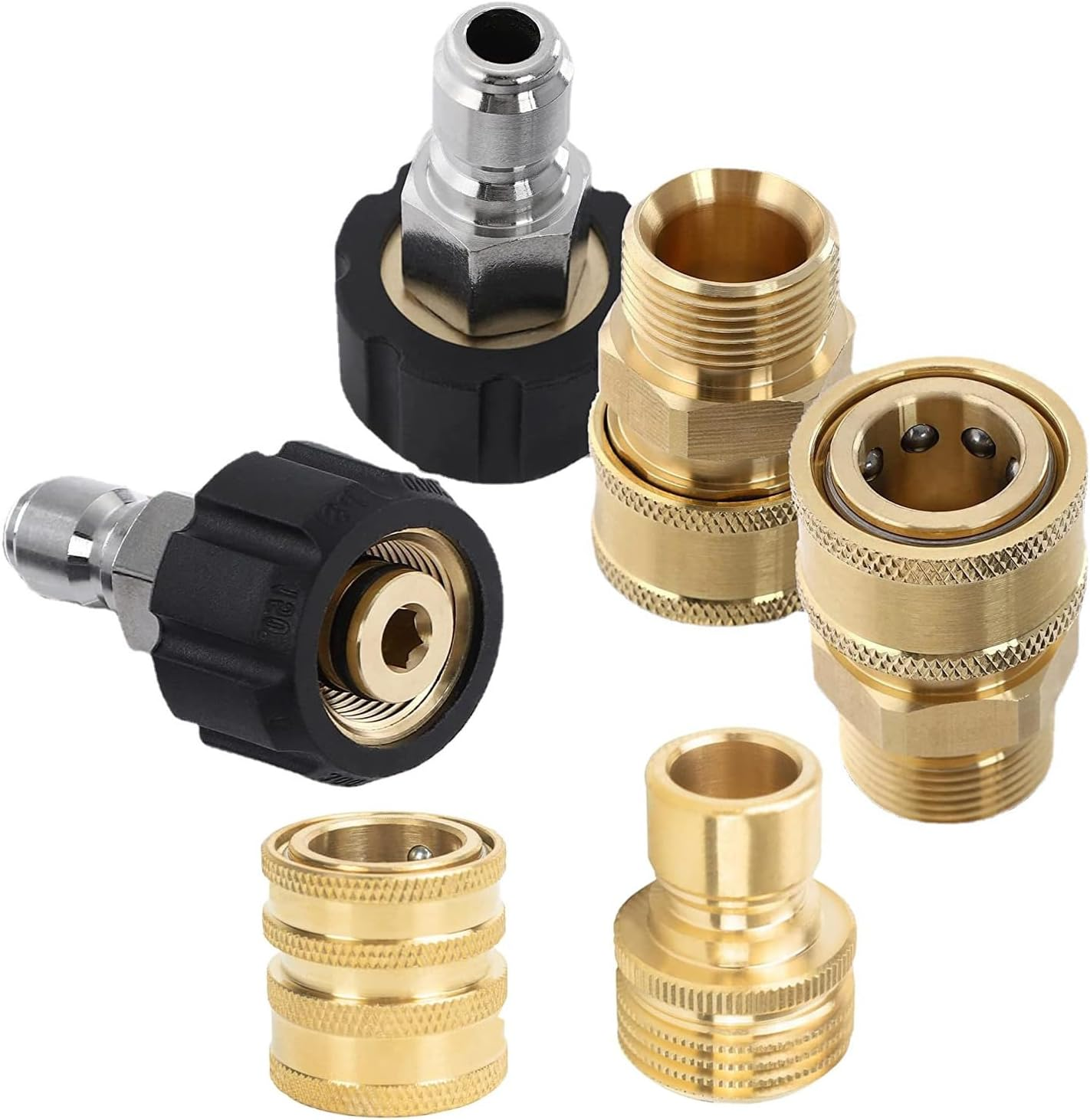 Hysagtek 8Pcs Pressure Washer Adapter Set，M22 Swivel to 3/8 Inch Quick Connect, 3/4 Inch to Quick Release for Garden Hose Connection Accessories image number 1