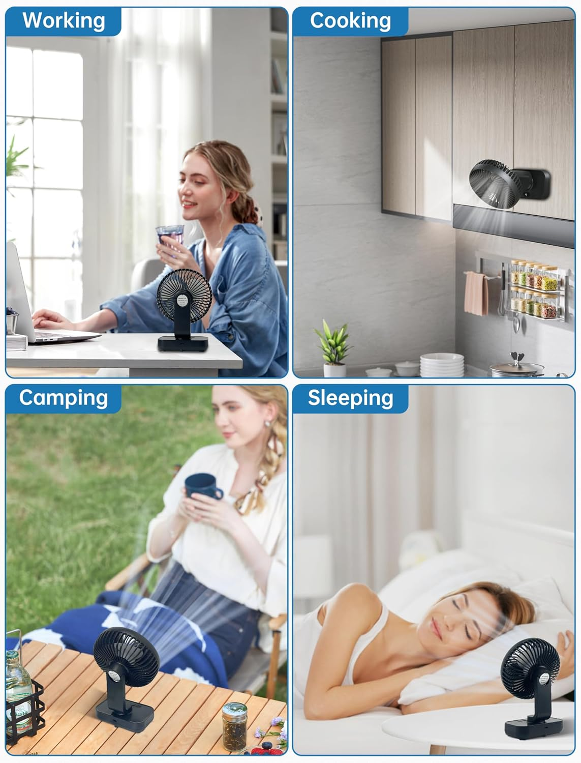 Mini Oscillating Fan Ultra Quiet 4000 Mah Battery Small Table Fan (4-13 H), 4 Speeds LED Digital Display Portable Fan for Library, Home Office, Compact Design image number 5