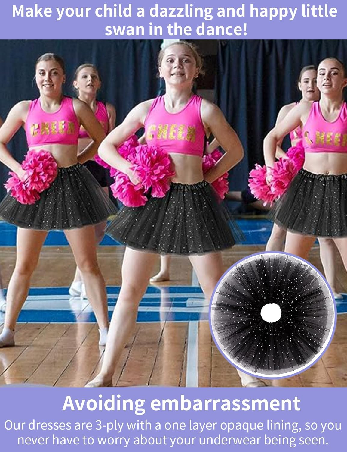 JIRONN Sparkle Tutu Skirt Ballet Dance Skorts for Women, Elastic 3 Layered Tulle Tutu Skirt with Sequin Stars Retro Bubble Skirt, Classic Tutu Skirt 1950'S Glitter Tulle Vintage Petticoat