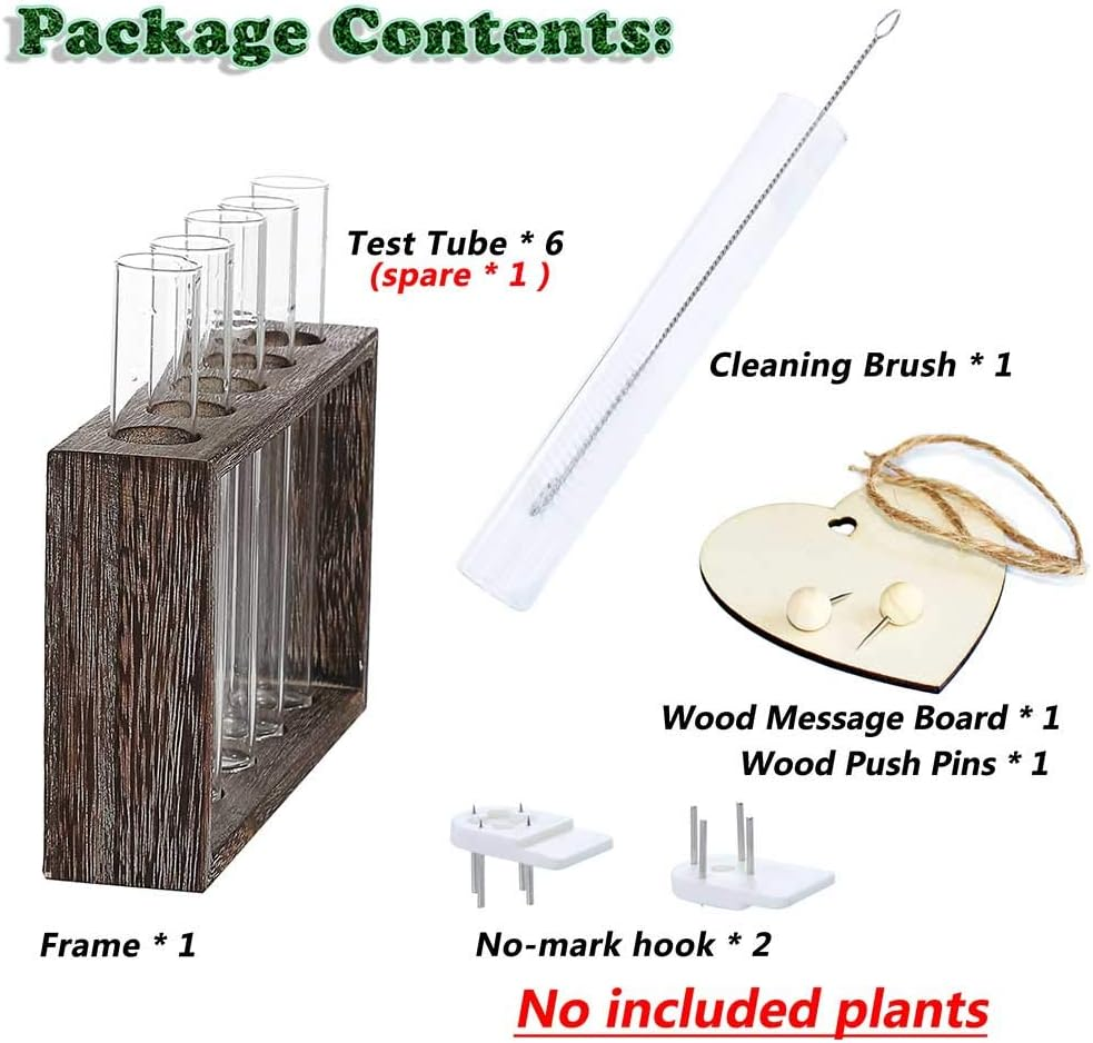 Laffeya Hydroponic Plant Stand, Wall Plant Holder, with 5 Test Tube Vase Retro Solid Wooden Stand, Air Planter Test Tube Glass Vase Holder Wall Mounted Hanging Planter, Gifts for Plant Lovers image number 2