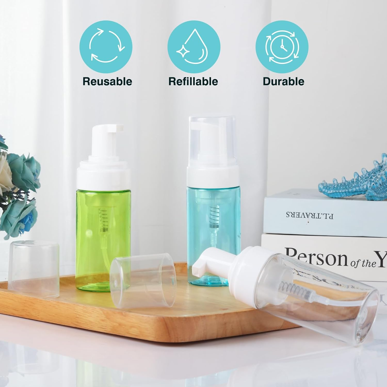 Boenoea Plastic Foam Pump Bottle, 4Oz/120Ml Foam Bottles Dispenser BPA Free Empty Refillable Container for Hand Soap, Shampoo - Pack of 2 Clear image number 5