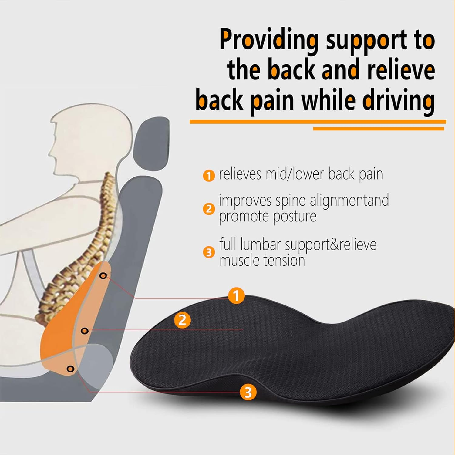Car Seat Cushion, Memory Foam Auto Wedge Seat Pad, Comfort Low Back and Tailbone Sciatica Pain Relief Driving Pillow, Breathable Non Slip Orthopedic Support Pad, Road Trip Essential