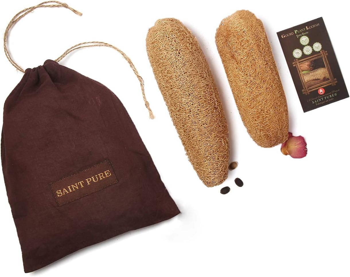 Saint Pure Natural Gourd Plant Loofah, Zero Waste Scrubber (Set of 2)