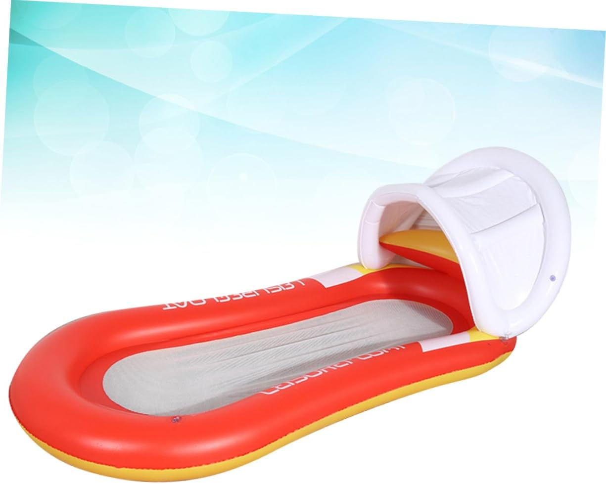 ERINGOGO Inflatable Floating Bed and Water Hammock for Adults 160X90Cm Orange PVC Recliner with Sunshade for Pool Relaxation and Floating image number 4