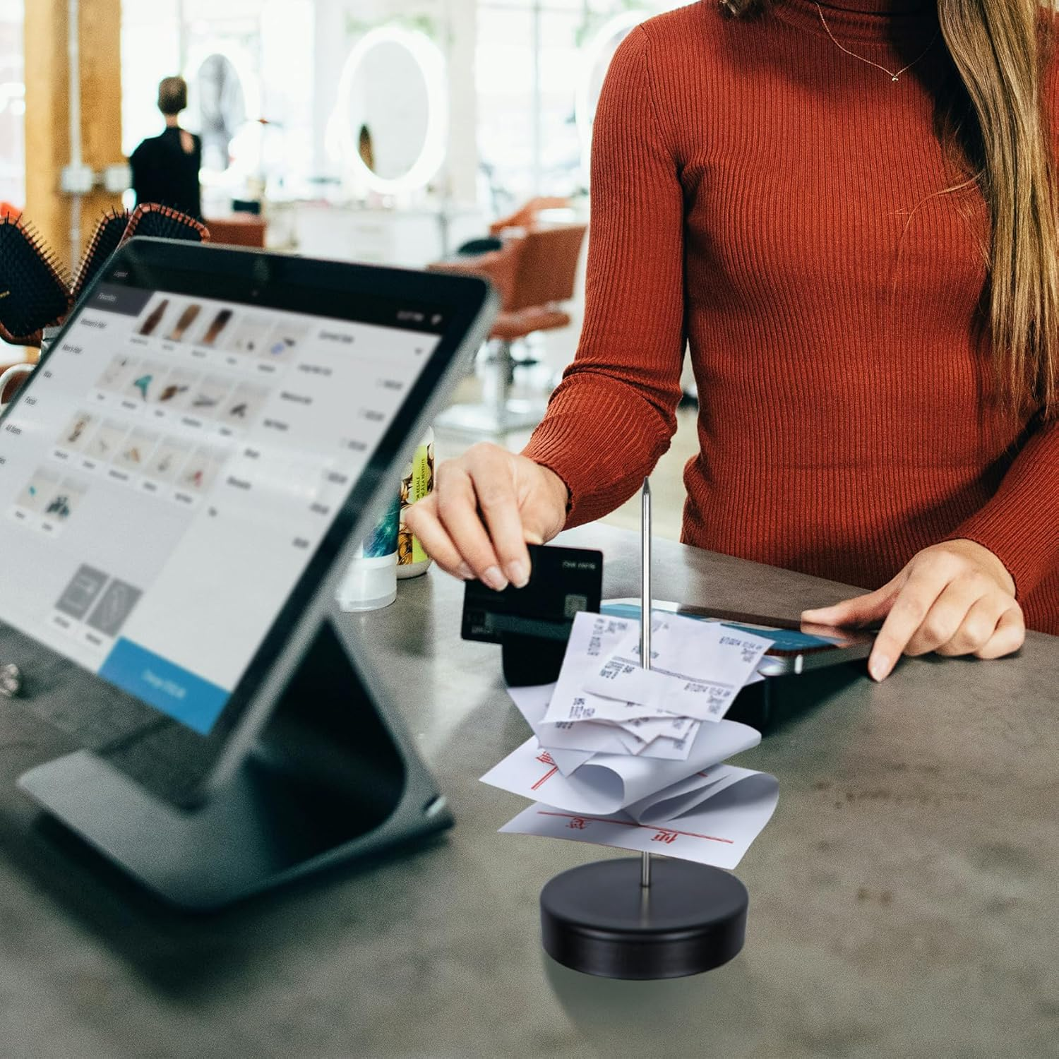 2 Pcs Receipt Holder Spike, 5.5Inch Metal Memo Spike, Black Straight Rod Spike with round Stand, Spindle Spike Stick Receipts Desk Check Bill Fork for Restaurant Office Bar Supermarket image number 6