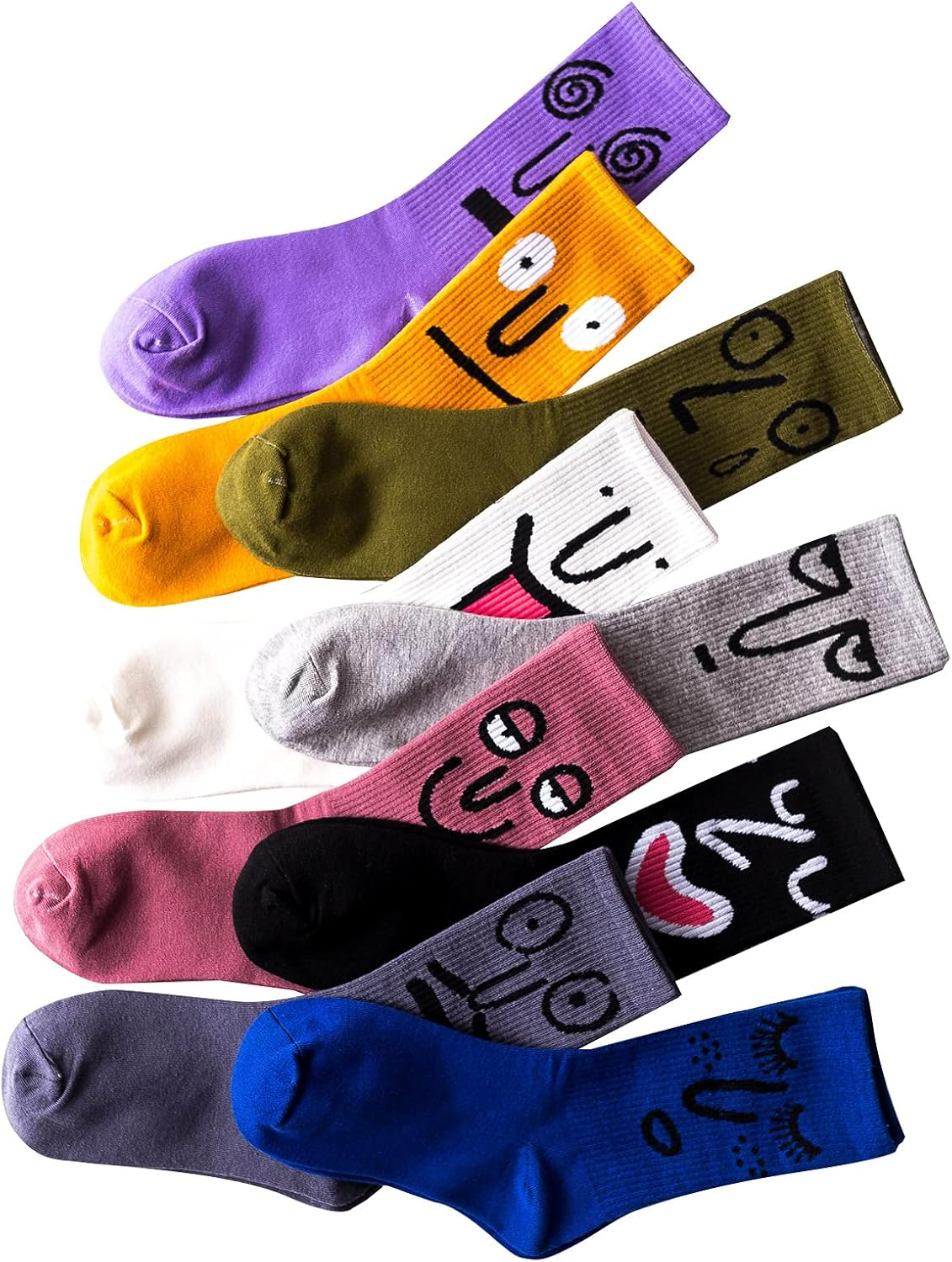 9 Pairs Funny Crew Socks Colorful Combed Cotton Fun Personality Expression Fashion Emotions Socks image number 1
