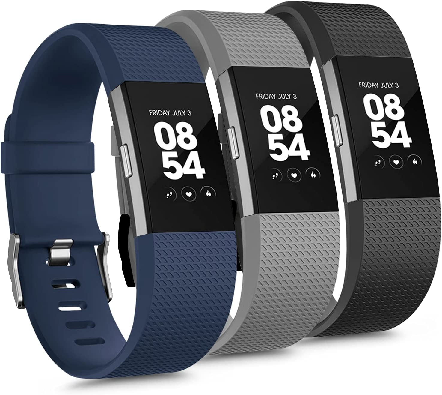 3 Pack Sport Bands Compatible with Fitbit Charge 2 Bands, Adjustable Replacement Wristbands for Women Men Small Large