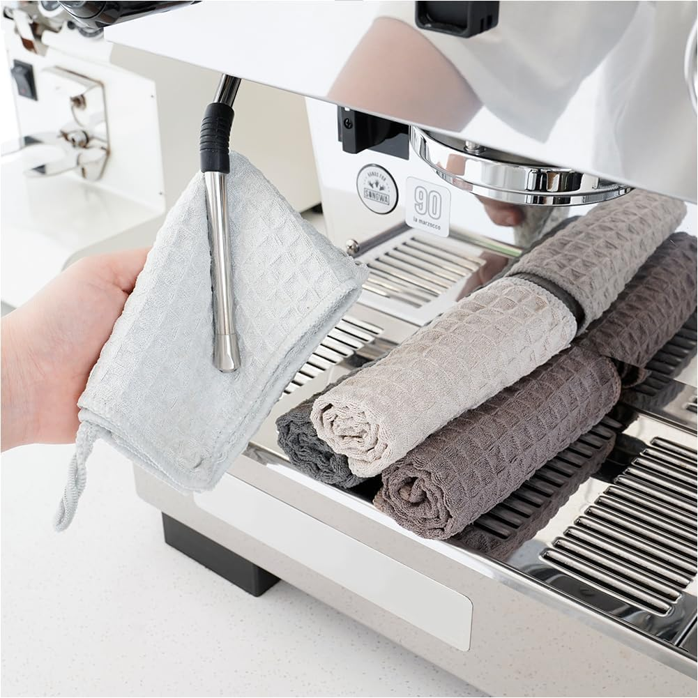 Watchget Barista Microfiber Cloths - 4 Pack (12"X12") Professional Cleaning Towels for Espresso Machines, Steam Wands & Countertops Essential Coffee Bar Accessories image number 7