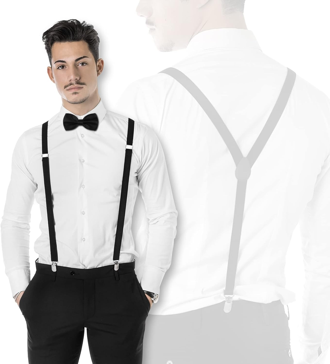 YBVABE Suspenders and Bowtie Set - Adjustable Elastic Y Shape with Strong Clips - Bow Tie and Suspender Set for Men and Women image number 2